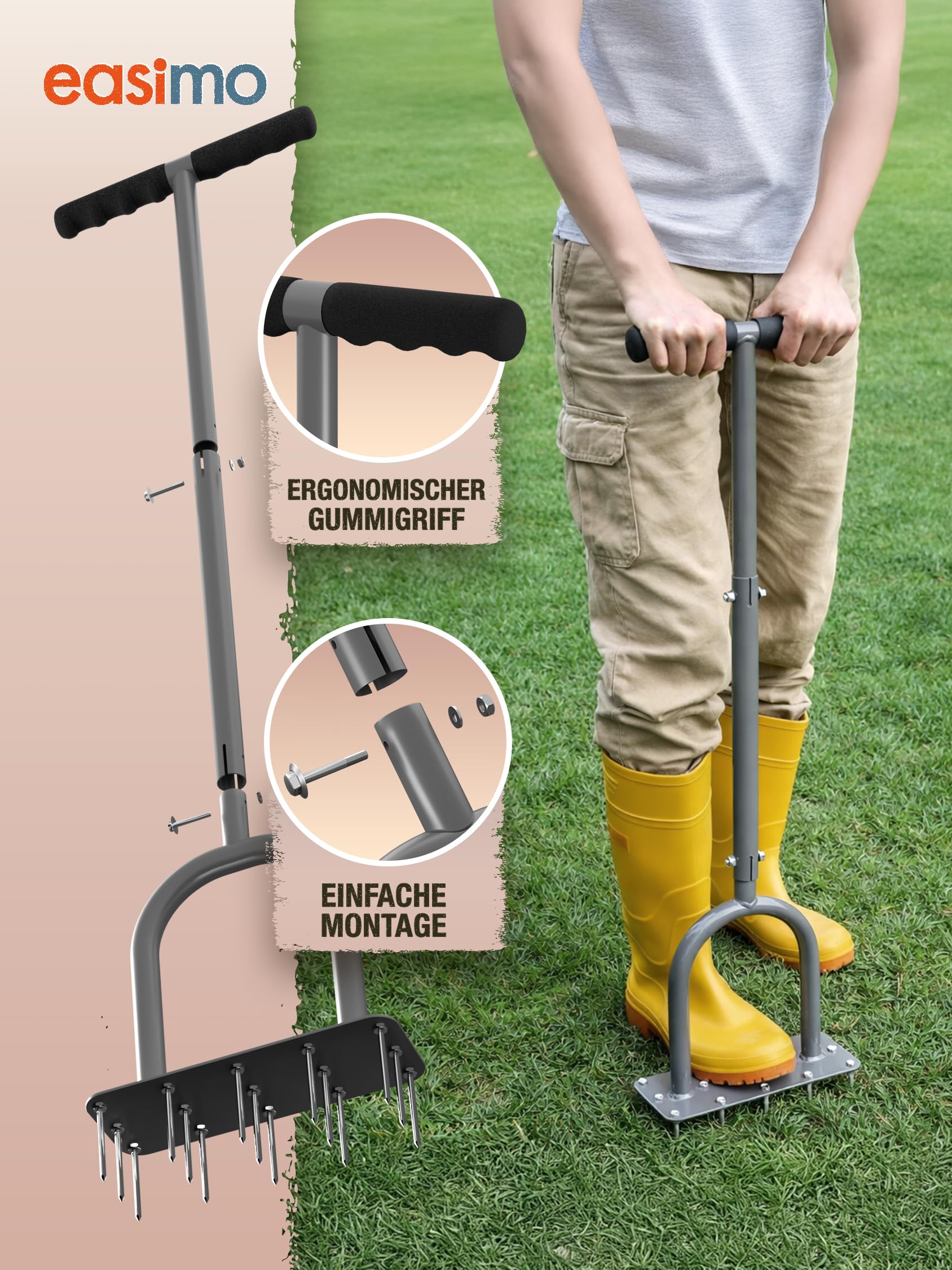 Napowietrzacz trawnika z uchwytem T | ręczny aerator i napowietrzacz trawnika, z 15 stalowymi kolcami, aerator do napowietrzania, wertykulacji i spulchniania gleby