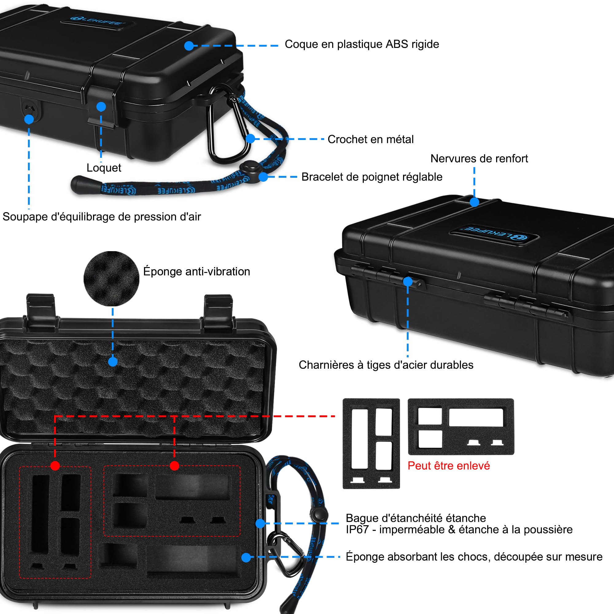 LEKUFEE étui Rigide Étanche de Voyage pour DJI Mic 3,Mic Mini 2,Mic 2, Mic Mini, Boîtier de Charge, Émetteur, Récepteur, Micro-Cravate et Autres Accessoires (étui Seulement)