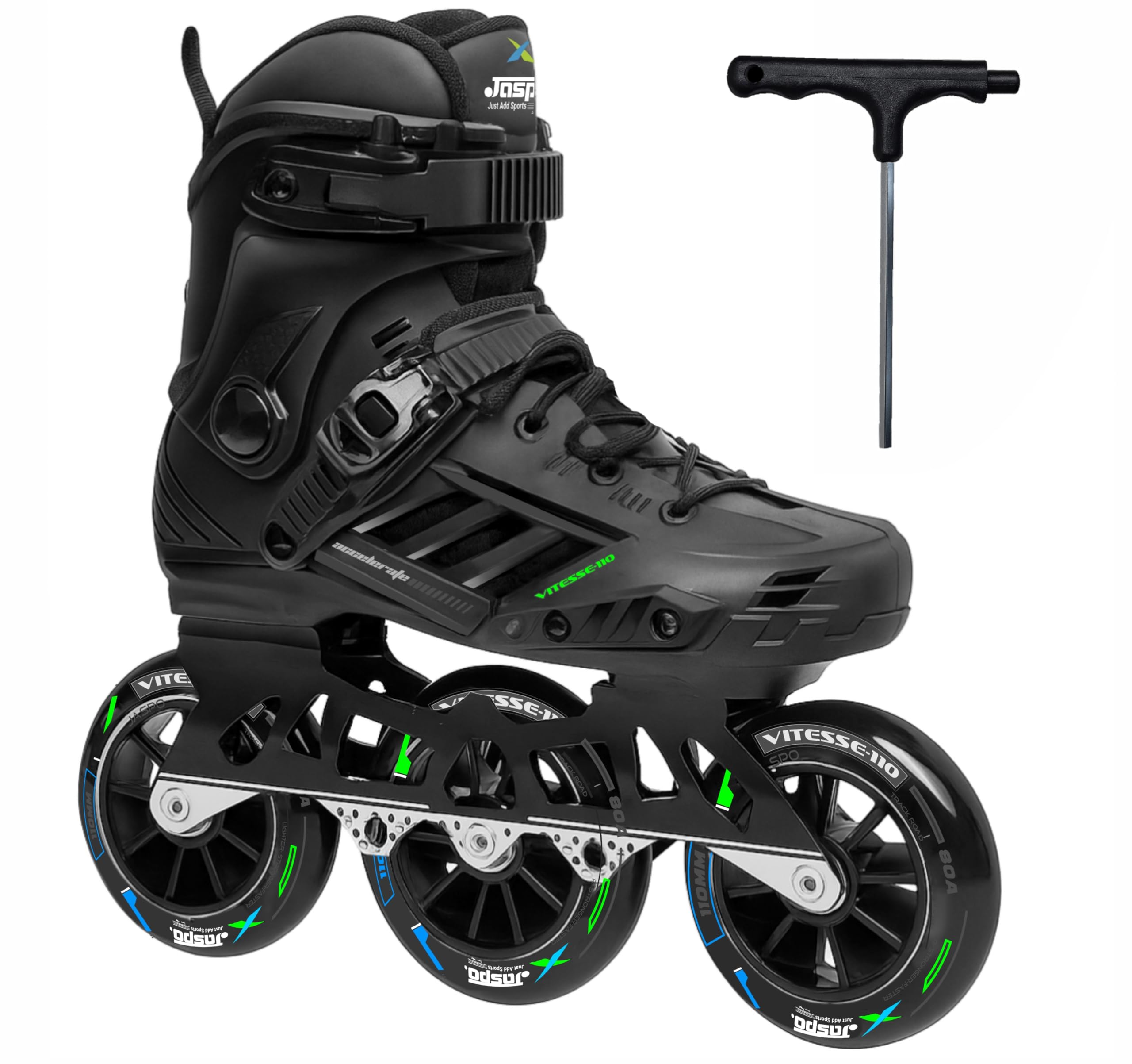 Jaspo Vitesse-110 Professional Hard Boot Inline Skates 110 mm PU Wheels,ABEC-9 Bearing, Comfortable and Strong inliner Blades for Tricks Stunts Cruising