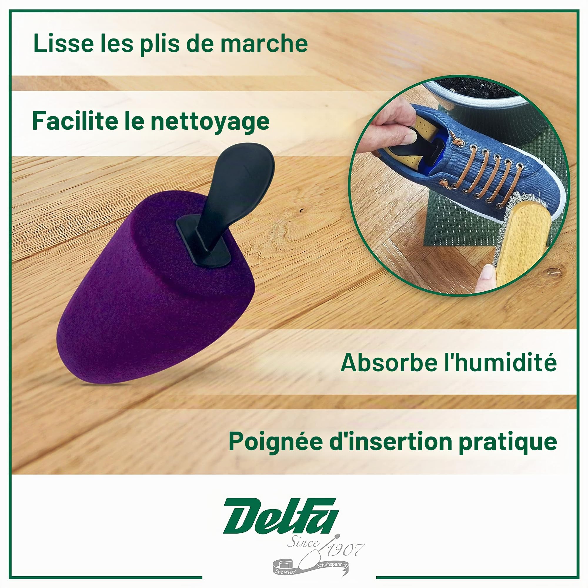 DELFA Kit de 5 paires Embauchoirs au mousse avec poignée “Gina” pour sneakers et chaussures confort, élégant en violet