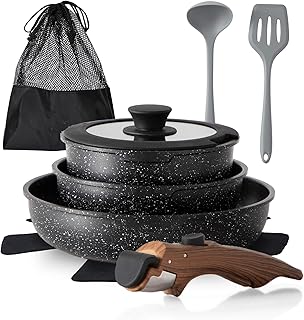 10 Pcs Pots and Pans Set Non Stick, Nonstick Kitchen Cookware Sets Detachable Handle, Induction Pots and Pans Set with Rem...