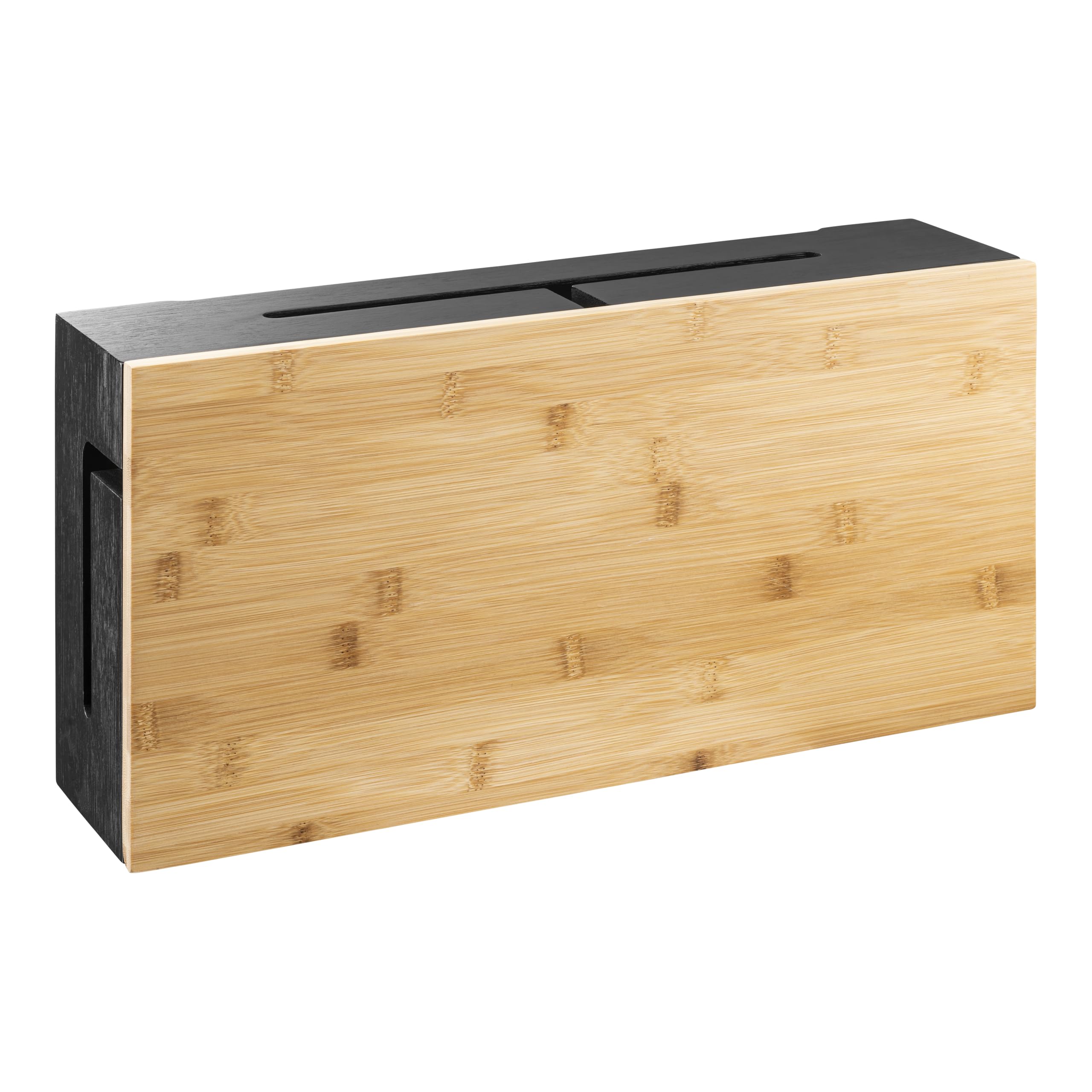 Kabelmanagement Box aus Bambus 41×20×11 cm – Magnetischer Deckel – Kabel Organizer für Schreibtisch & TV – Kabelbox zur Kabelaufbewahrung – inkl. Montagematerial für Wandbefestigung (Schwarz L)