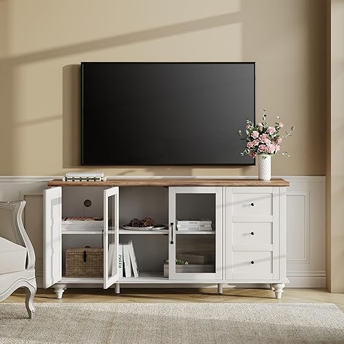 Miniatura 7 de WAMPAT Aparador de buffet con puerta de cristal, armarios de almacenamiento de cocina, mesas de bar de café de madera, armario de almacenamiento de