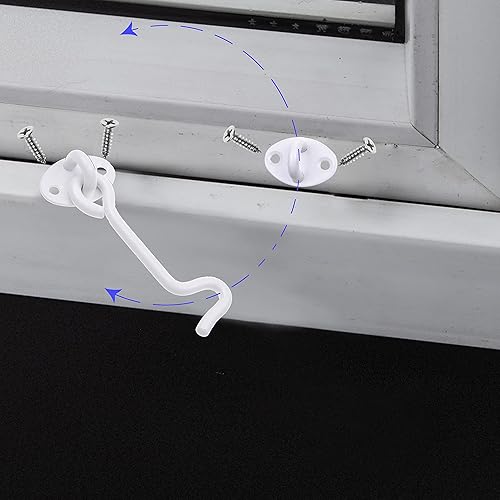 Miniatura 4 de Eco-Fused Gancho y pestillo de ojo resistente de 4 pulgadas, 1 cerradura de puerta de granero (blanco), 4 tornillos de montaje, ganchos de acero