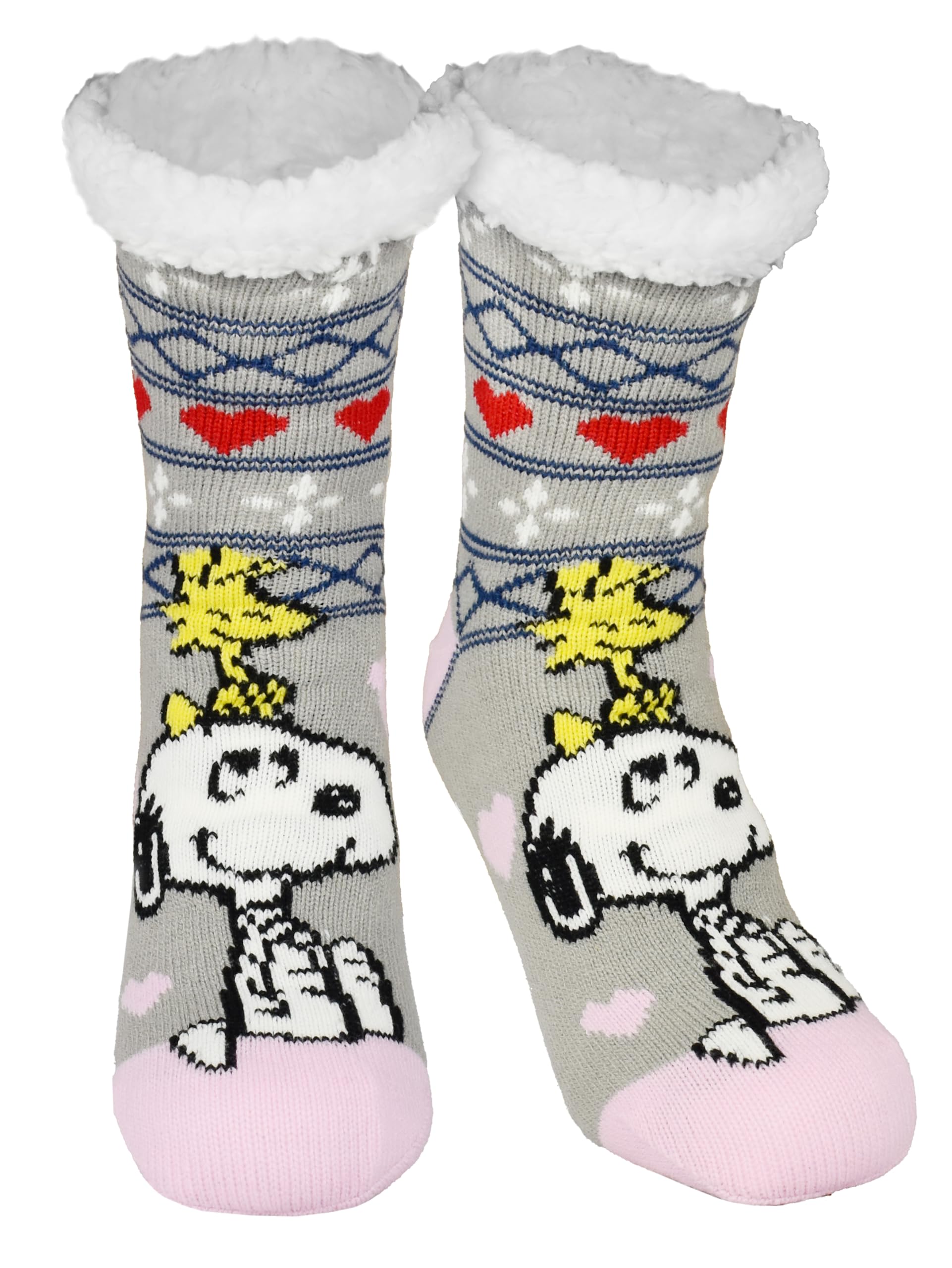United Labels Women's Grey/Pink Peanuts Snoopy Cottage Socks - Cosy Fluffy Winter Socks (, Eu Size M, Adults, 35-38)