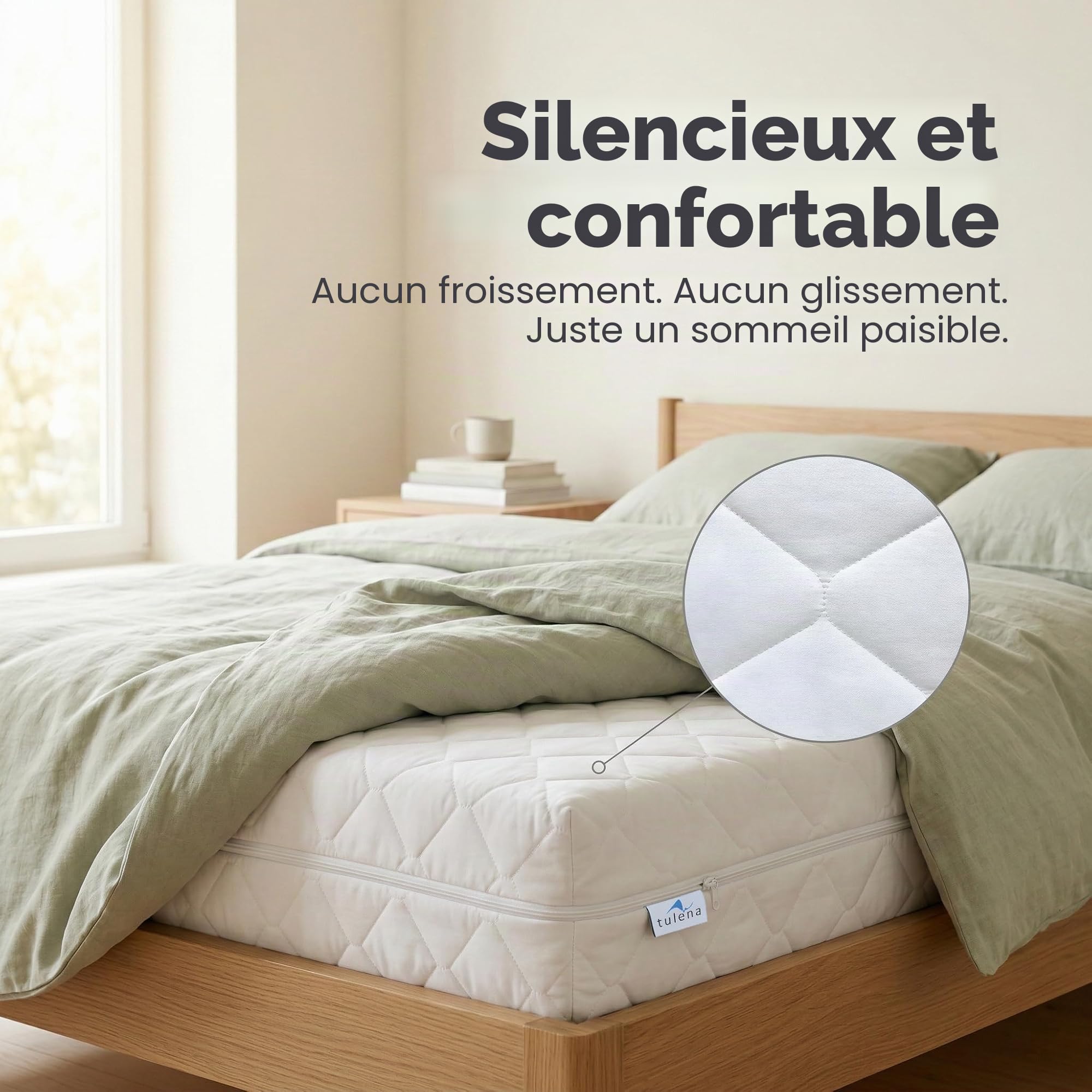TULENA Housse de Matelas en Microfibre avec Fermeture éclair, 160x200 cm, Hauteur 23 à 25 cm, matelassée, Blanche, hypoallergénique, certifiée Öko-Tex