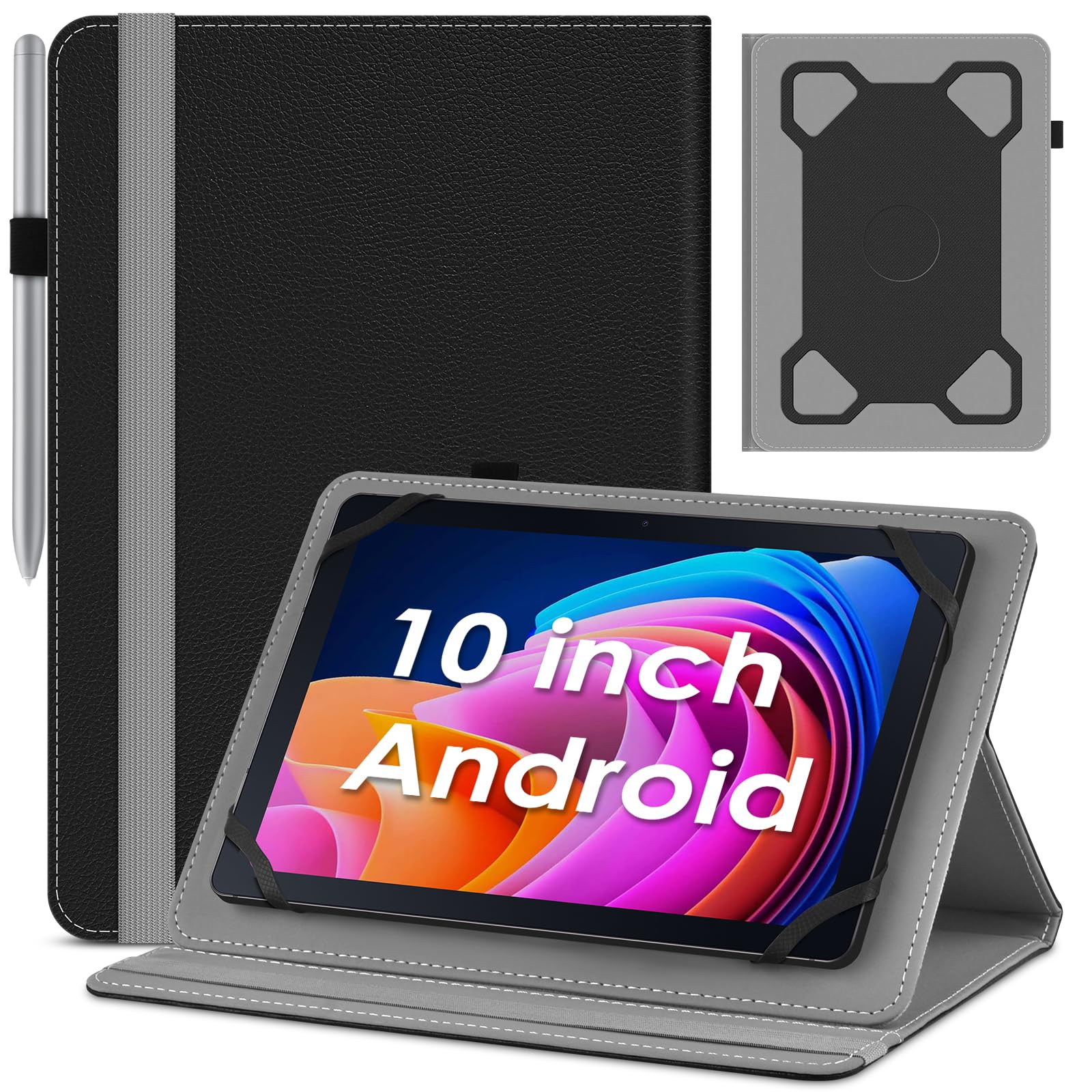DETUOSI Universal 10 Inch Tablet Case,10.1 Inch Android Tablet Cover, Protective Folio Stand Case for 9.6-10.5 Inch Tablet, PU Leather Tablet Cover for 10.1 Inch Tablet Android