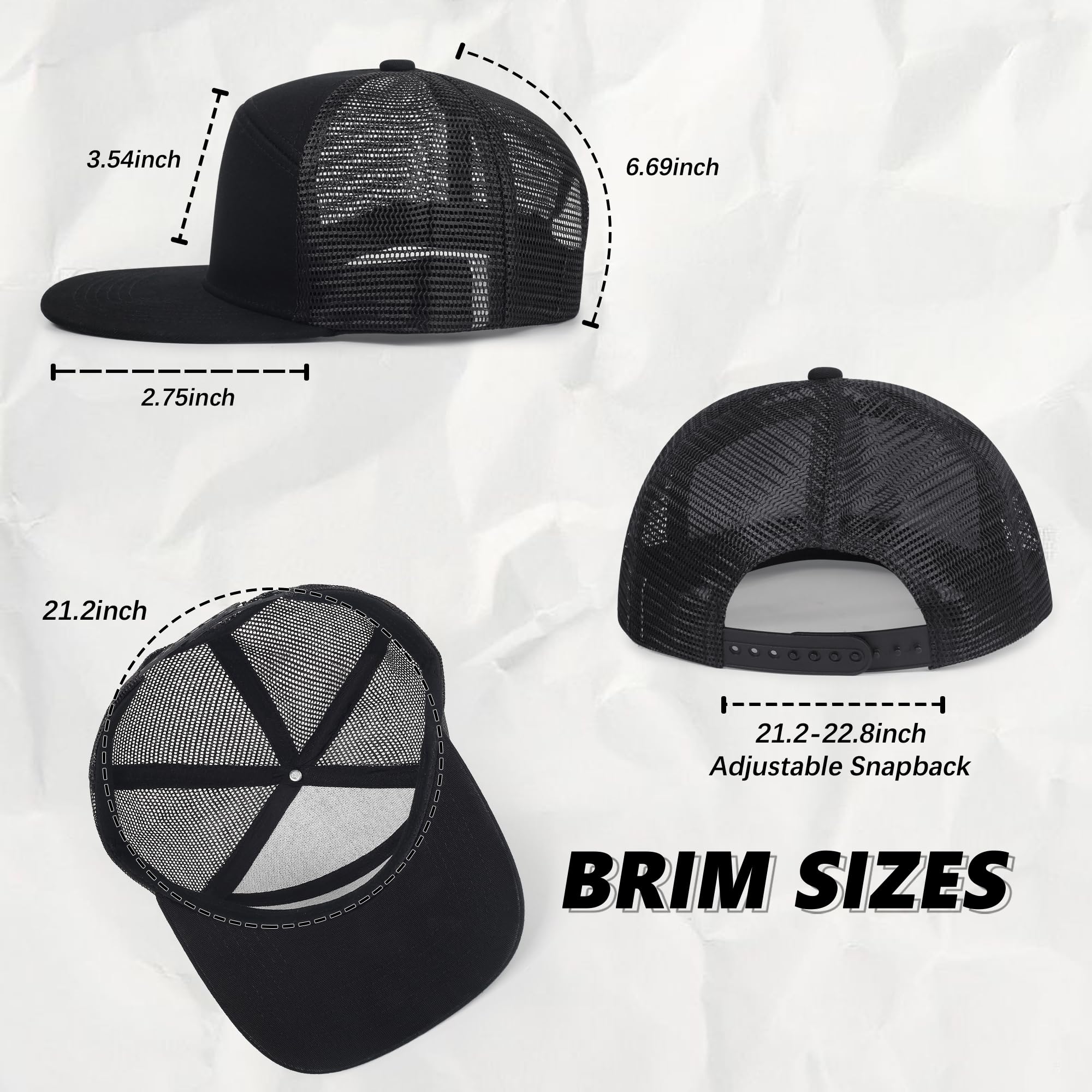 Cappelli da camionista a 7 pannelli, 3 pezzi, con visiera piatta, per donne e uomini | Cappello da baseball regolabile, in rete traspirante