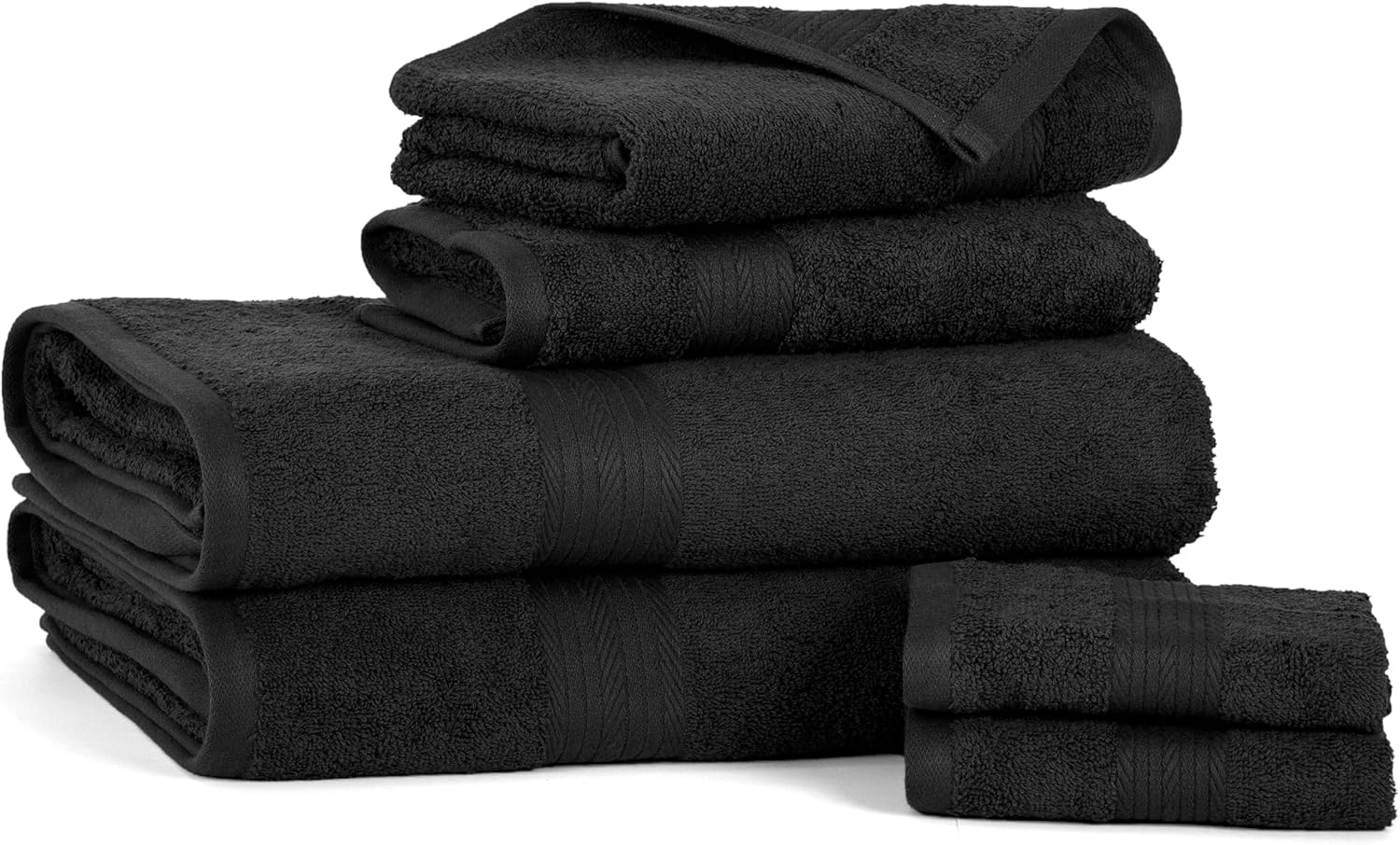 Ample Decor 100% Cotton Luxury 6 Piece Towels Set, 2 Bath Towels, 2 Hand Towels, 2 Wash Cloths for Bathroom - Black Towel Sets