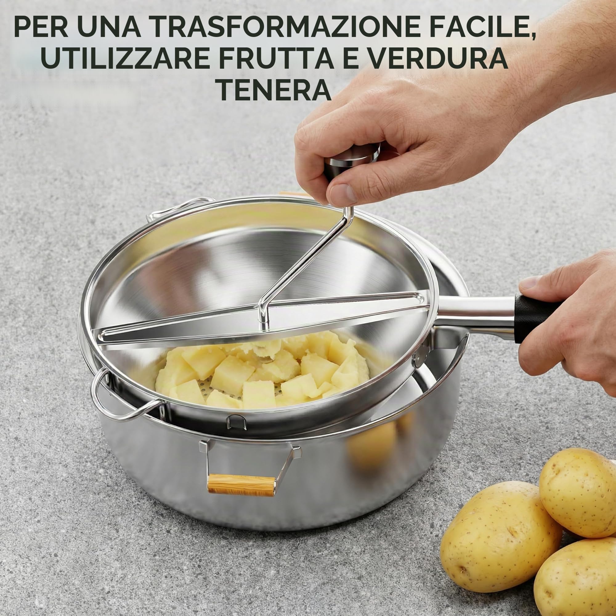 Passaverdure in acciaio inossidabile con 3 dischi intercambiabili, tritatutto manuale a manovella per alimenti per bambini, per salsa di pomodoro e purè di patate (argento H)