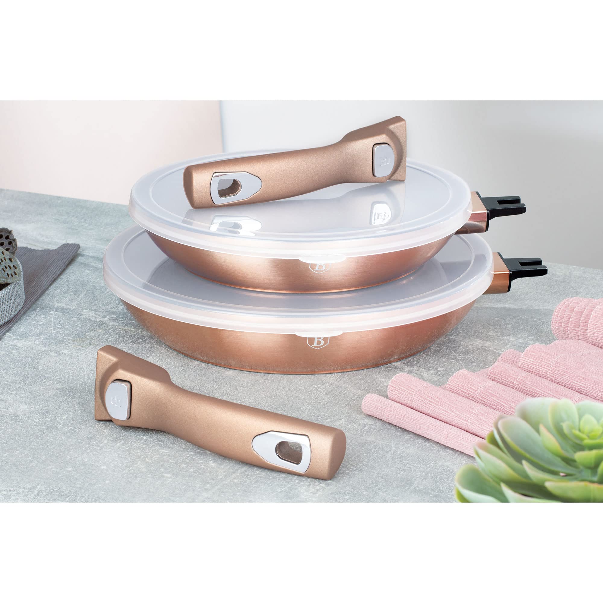 Set 3 Pièces Berlinger Haus Rose Gold - 2 Poêles + 1 Plaque Grill Induction Sans PFOA