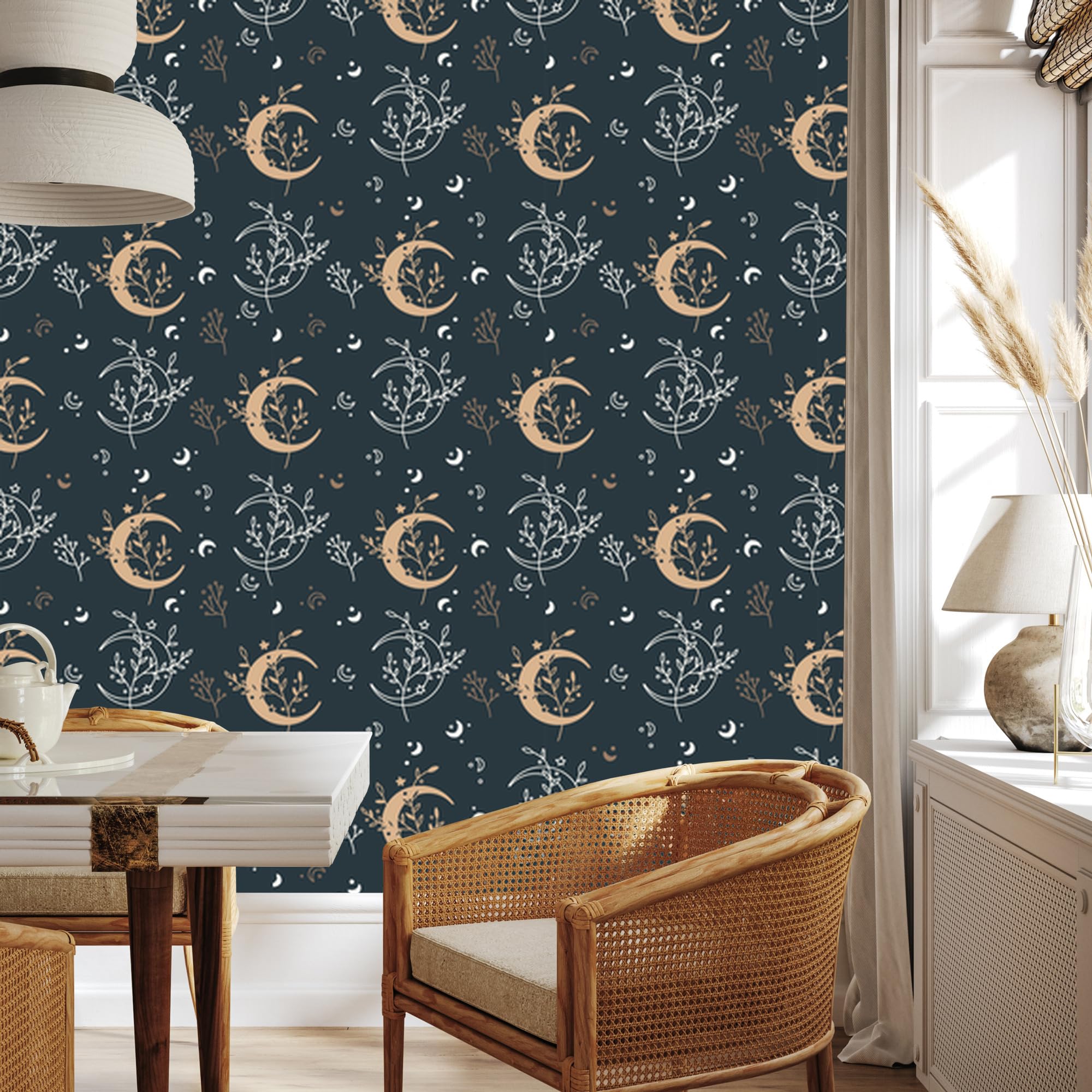Vliestapete Boho-Muster – Marineblau und Türkis 50 x 1000 cm | Ausdrucksstarke Bildgestaltung; Charaktervoller Raumschmuck; Harmonische Akzentfläche; Kleister im Set