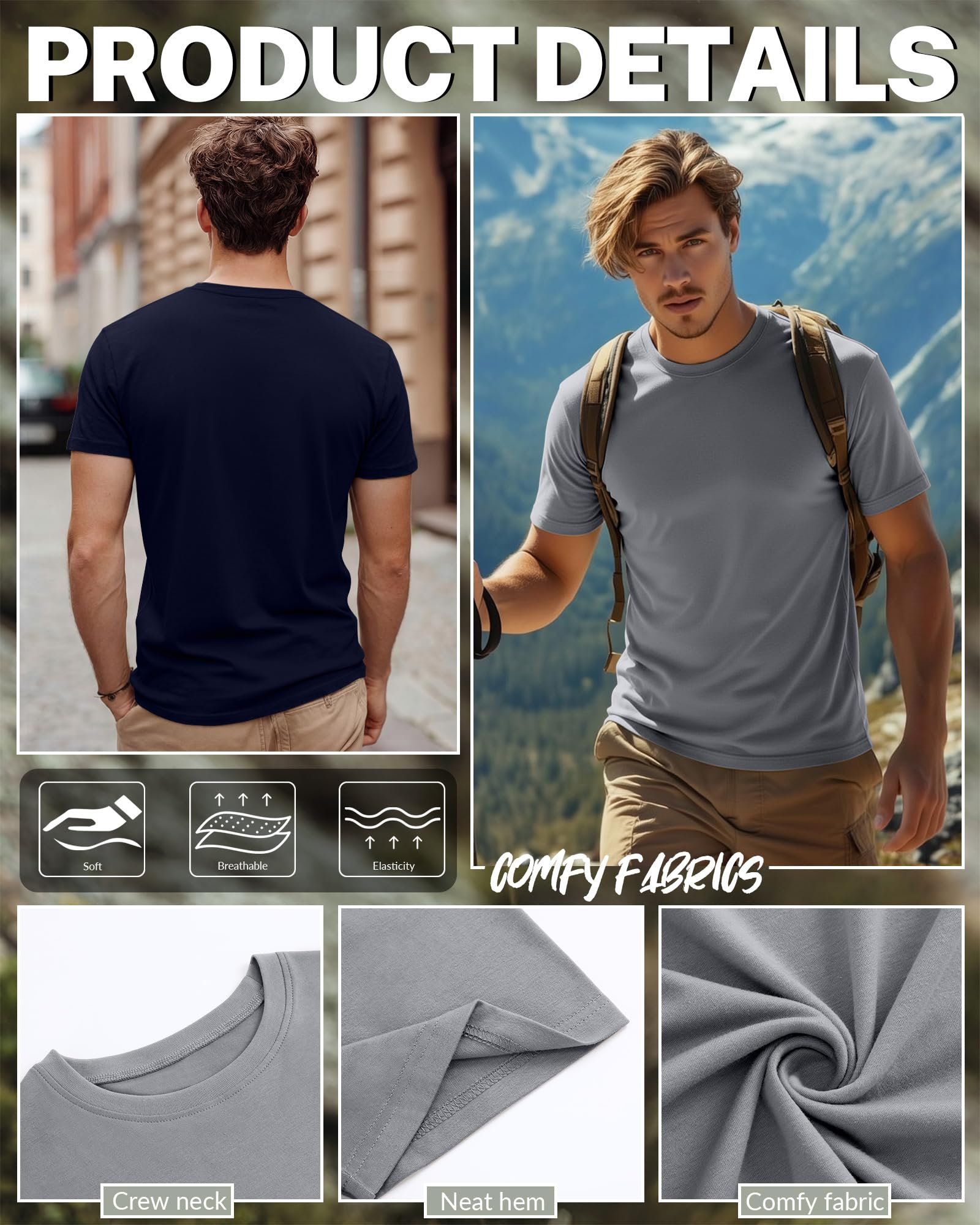 Ficerd Pack de 5 Camisetas Hombre Tallas Grandes Manga Corta Algodón Verano Corte Holgado Cómodas Básicas para Uso Diario