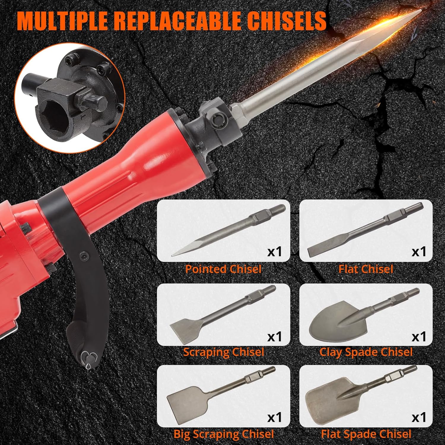 2200W Demolition Jack Hammer Metal Concrete Breaker 1400 BPM Jack Hammer Concrete Breaker Tool Kit, 6pcs Chisels Bit Set W/Case, Noise-Canceling Earplug, Shoulder Strap