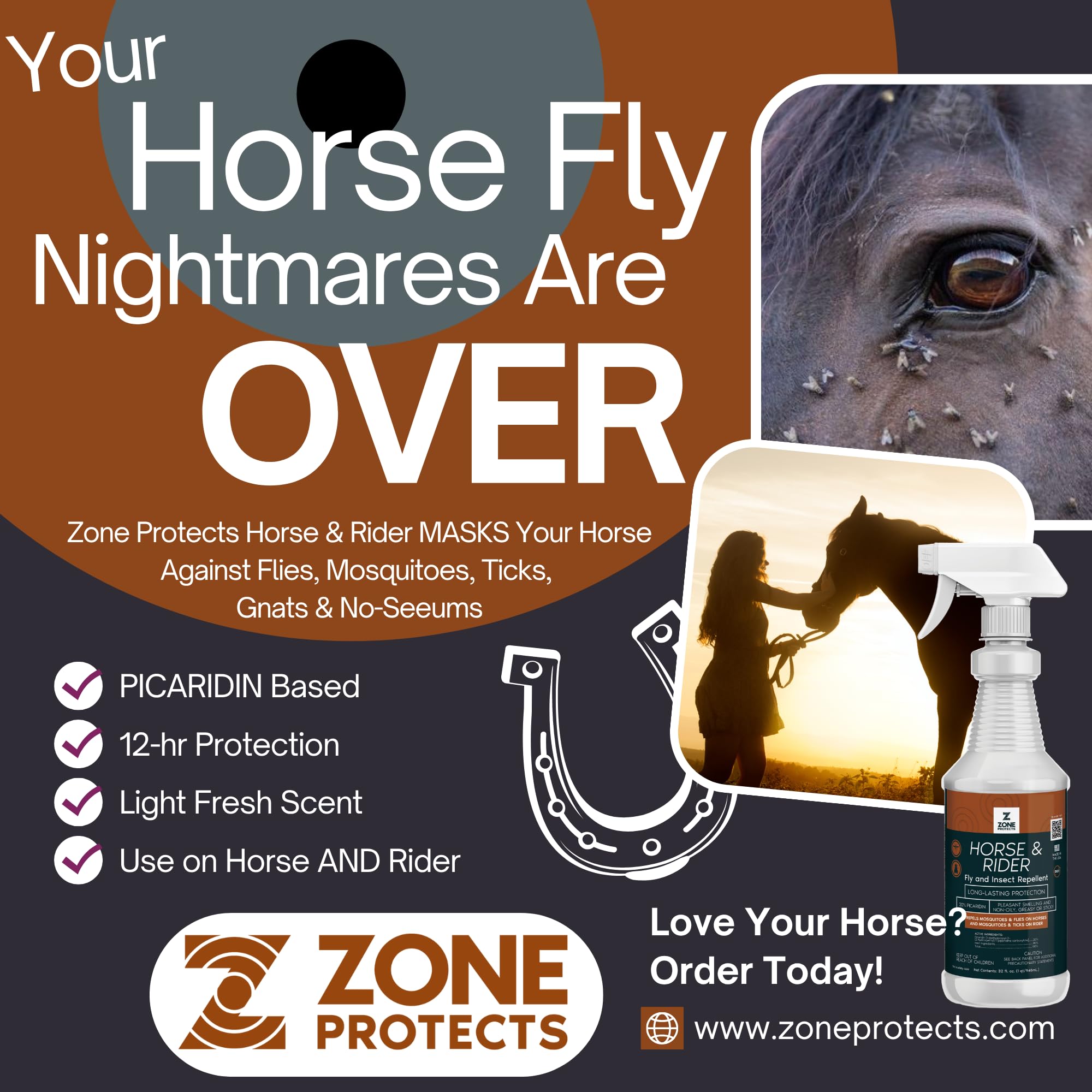 Zone Protects Horse & Rider Fly and Insect Spray with Picaridin – 32oz Trigger Spray, DEET-Free Insect Repellent for Horses and Riders, Repels Flies, Gnats, Mosquitoes, Ticks and No-seeums. - image 4