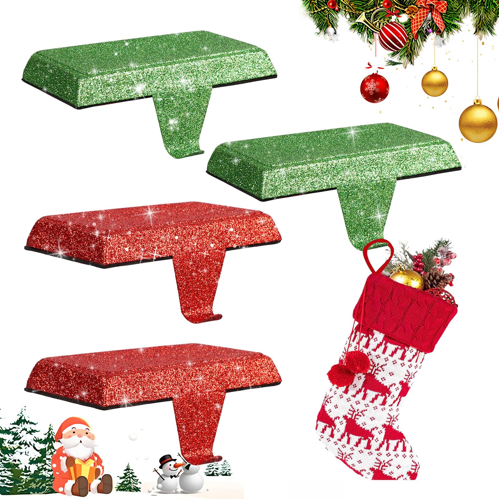 mumisuto Christmas Socks Hook, Appendino per Calze di Natale, Christmas Stocking Holder, Appendini Natalizi per Camino, Decorazioni Natalizie e Regali (4 pezzi)