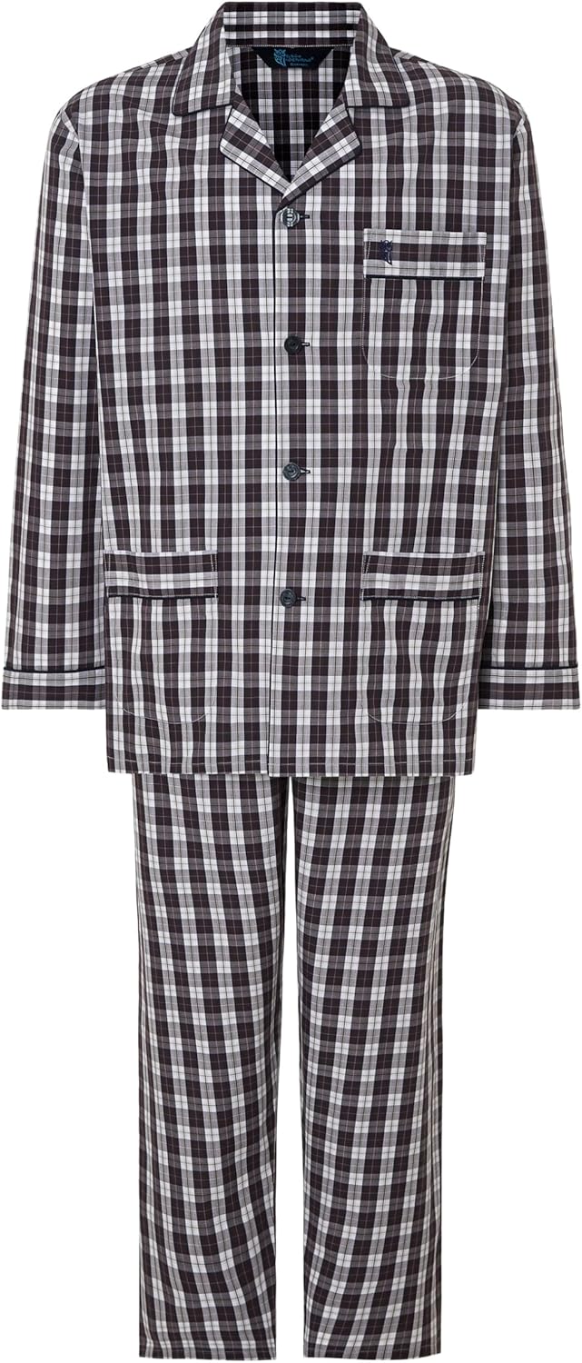 El Búho NOCTURNO Pyjama Heren Lange Mouwen Poplin Geweven Bedrukte Pyjamaset Voor Heren, 65% Polyester, 35% Katoen, Wit 1401, M