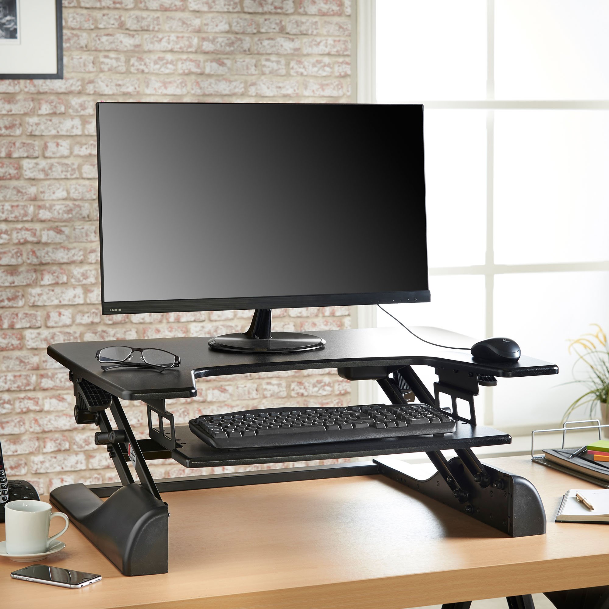 VonHaus Sit Stand Desk Height Adjustable Sitting Standing Workstation
