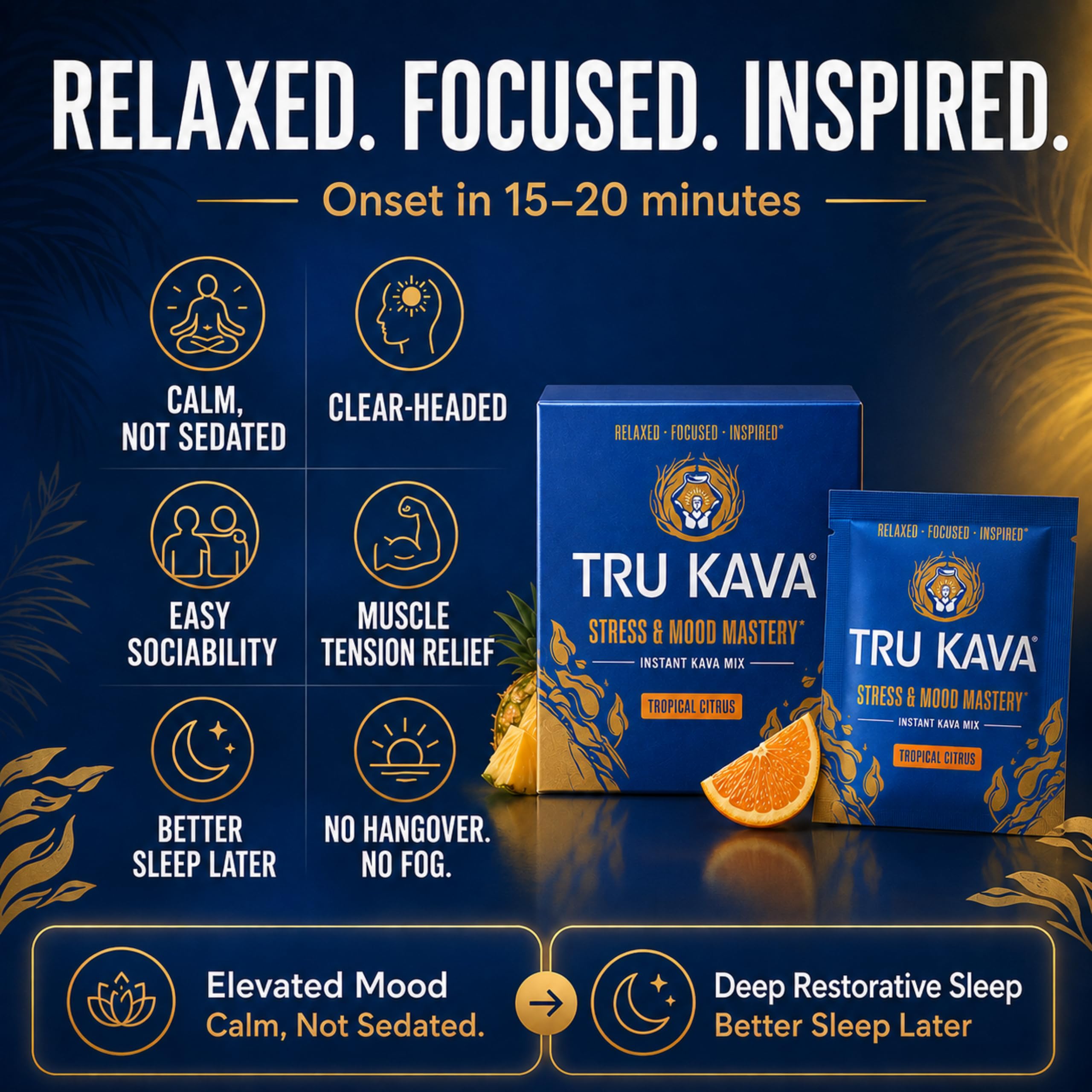 TRU KAVA Whole Root Kava Powder Drink Mix - Ceremonial Grade Noble Kava from Vanuatu, Instant Calm Focus & Social Ease, Kavalactone Rich, Non-Extract, Lab Tested - 12 Sachets — Amazon image 4