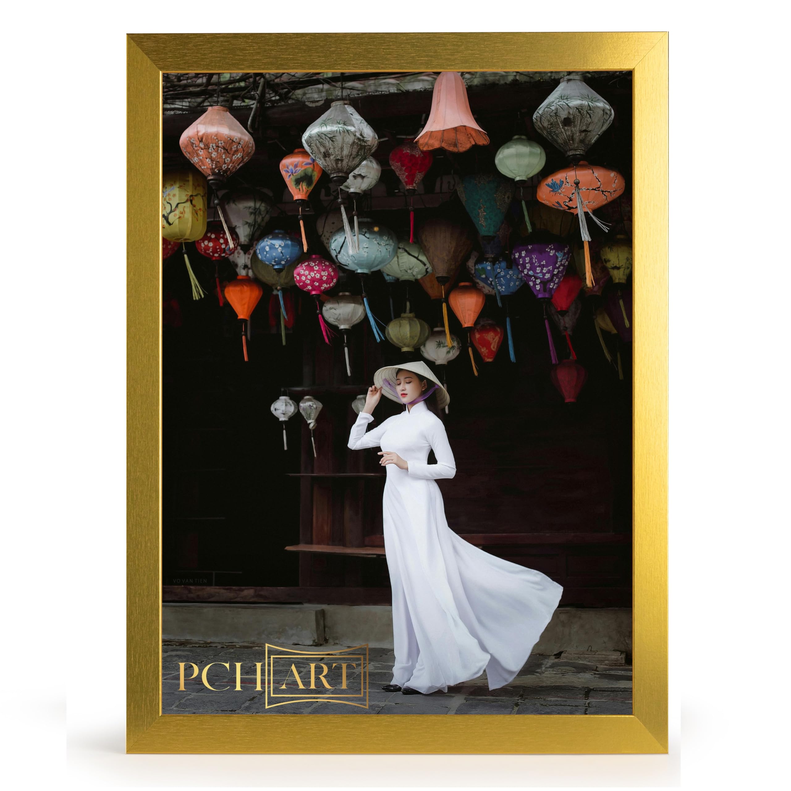 Cornice portafoto "Aliyah", colore: oro metallo, dimensioni: 80 x 120 cm, cornice da 30 mm, design pulito e alla moda