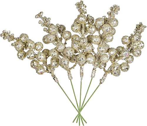 Artiflr - Paquete de 14 tallos con bayas y con purpurina para Navidad, artificiales, de 7.8 pulgadas, adornos para el árbol de Navidad, para hacer