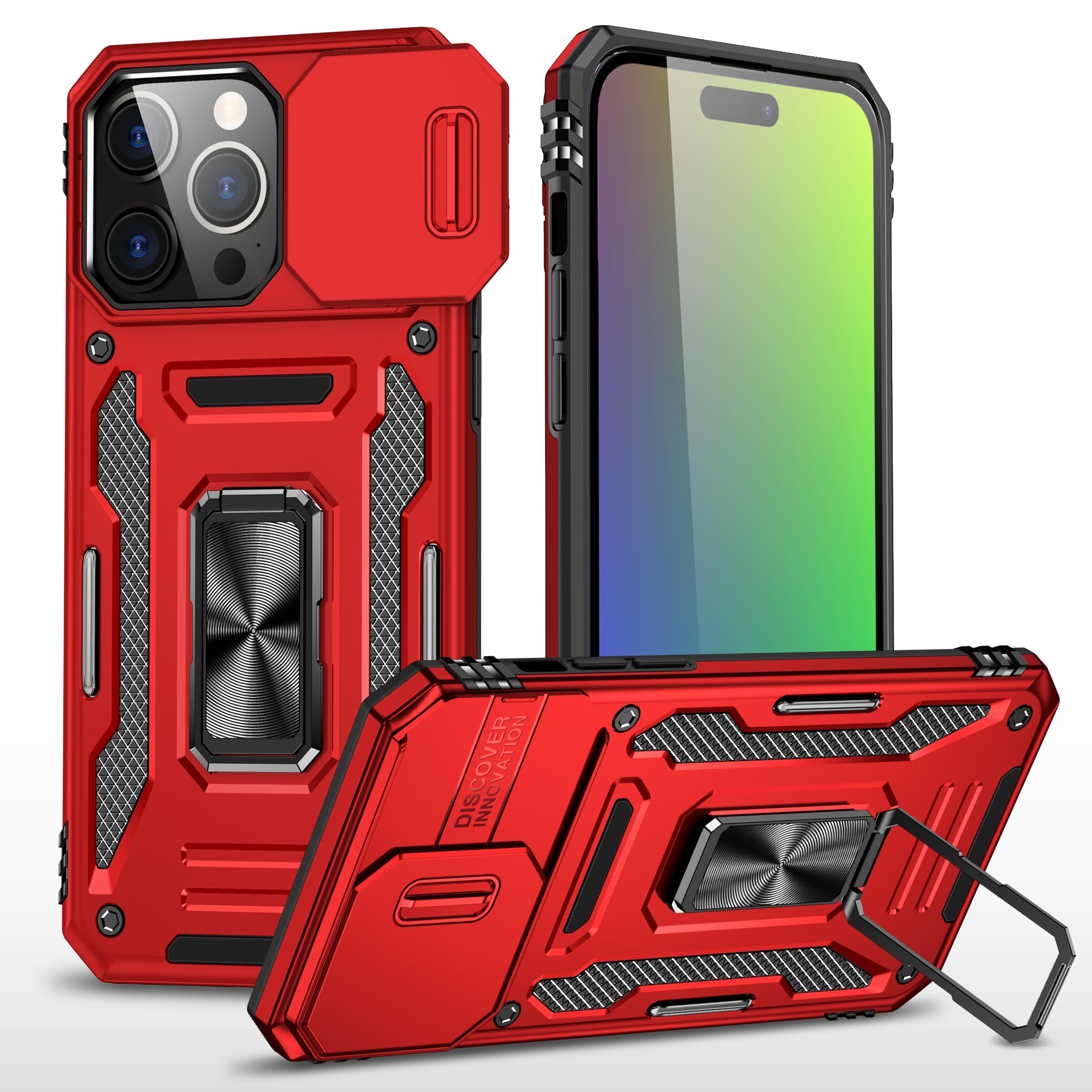 Sandstone Back Cover for Apple iPhone 15 Pro Max Case with Stand & Slide Camera Cover Military Grade Drop Protection Cas
