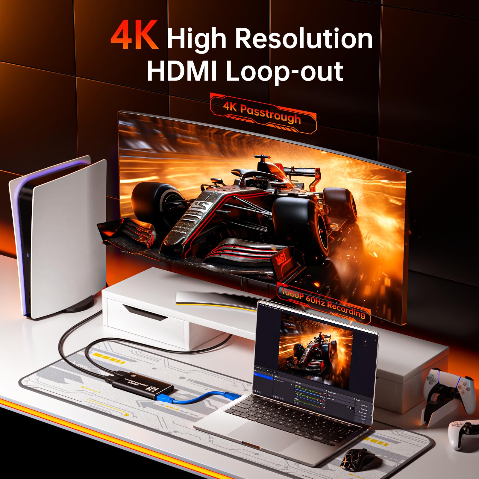 Carte de Capture HDMI Newhope pour Streaming, Capture Full HD 1080P 60FPS USB 3.0 Audio Vidéo, pour Streaming Caméra/Xbox/PS4/PS5/Switch/PC