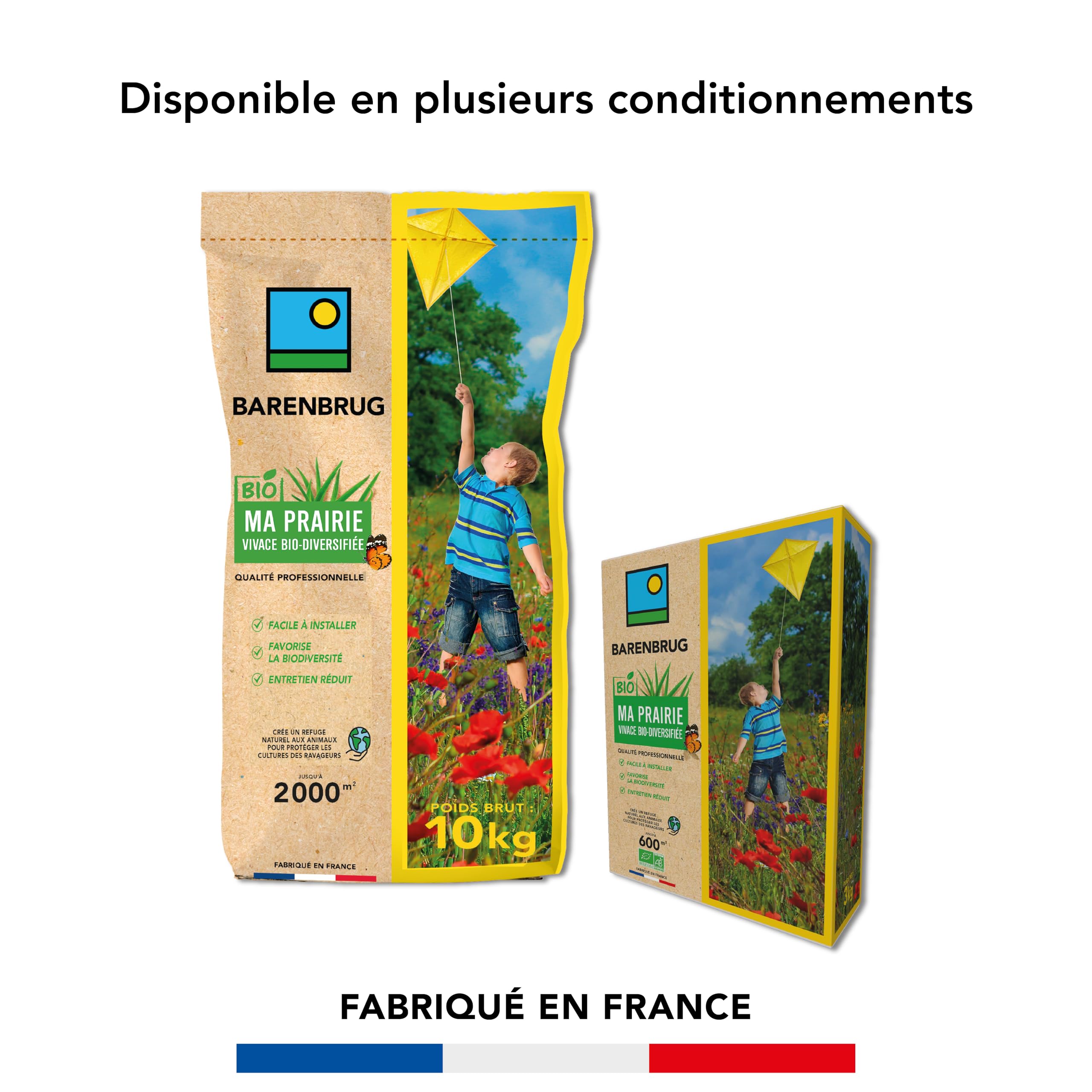 BARENBRUG - Prairie Vivace Biodiversifiée BIO - Facile à Installer - 3KG | Favorise la Biodiversité - Peu d'Entretien - Refuge Naturel pour la Faune - Fabriqué en France