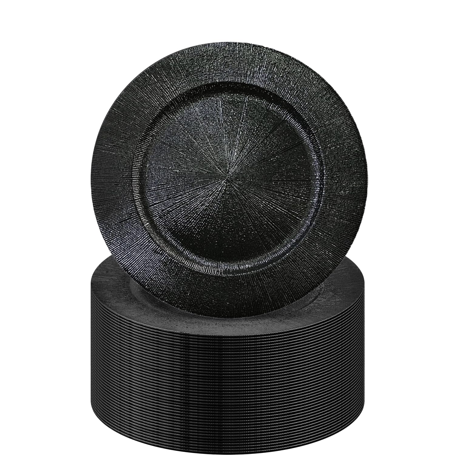 Black Charger Plates Bulk 13 Inch/Black Charger Plate with Napkin Ring 13 in Round Matte Reef Plate Charger Ruffled Rim Dinner Charger Hollow out Flower Napkin Holde (50 pcs, Black)