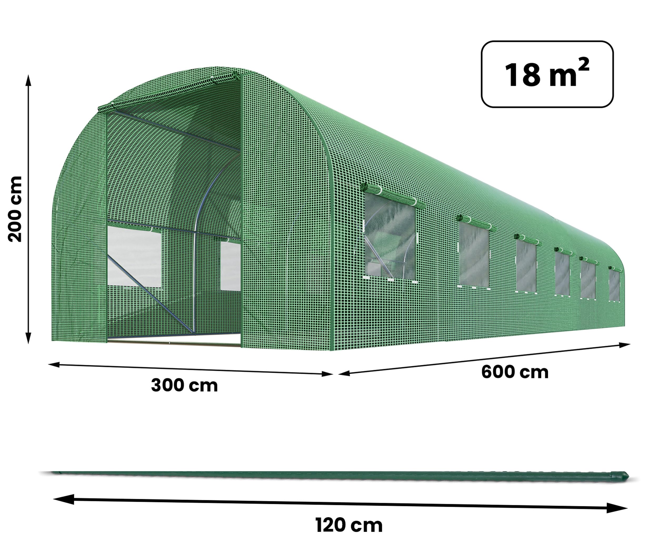 Szklarnia Foliowa Tunel Ogrodowy Stalowe Profile Okna Z Moskitierami 3 x 6 x 2 m 18m2 Zielony