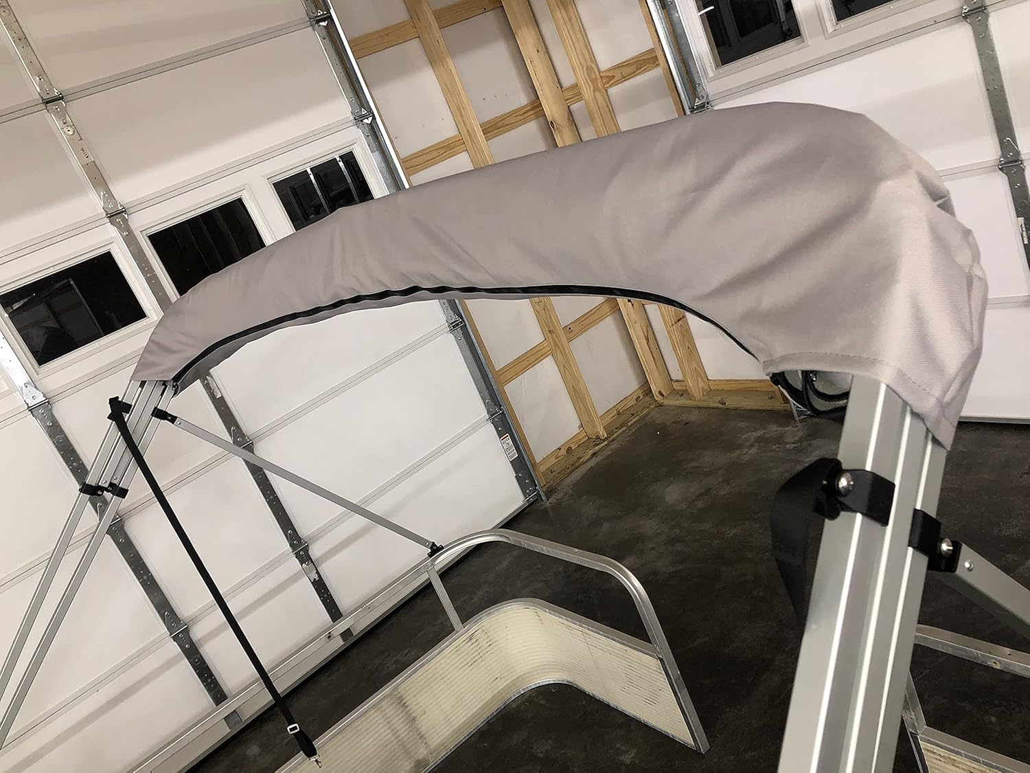 Complete Pontoon Boat Square Tube Bimini Top Kit 10'x8' Light Grey, 4 Bow, fits 91-96" Width Easily