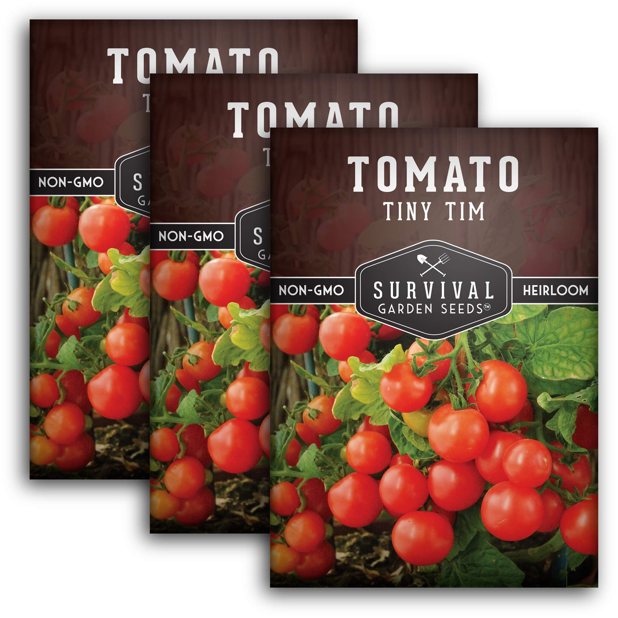 Survival Garden Seeds - Tiny Tim Tomato Seeds for Planting - 3 Packs with Instructions to Grow in Your Home Vegetable Garden - Non-GMO Heirloom Variety
