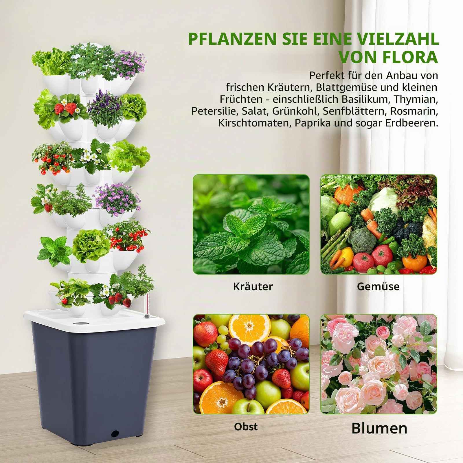30 Pods Hydroponisches Anzuchtsystem Indoor Tower Garten mit Wasserpumpe