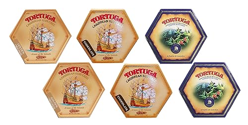 EDUPET Tortuga - Pastel de ron de plátano caribeño, pastel de ron de 04 onzas, paquete de 6 (original, Blue Mountain, chocolate) - El mejor pastel