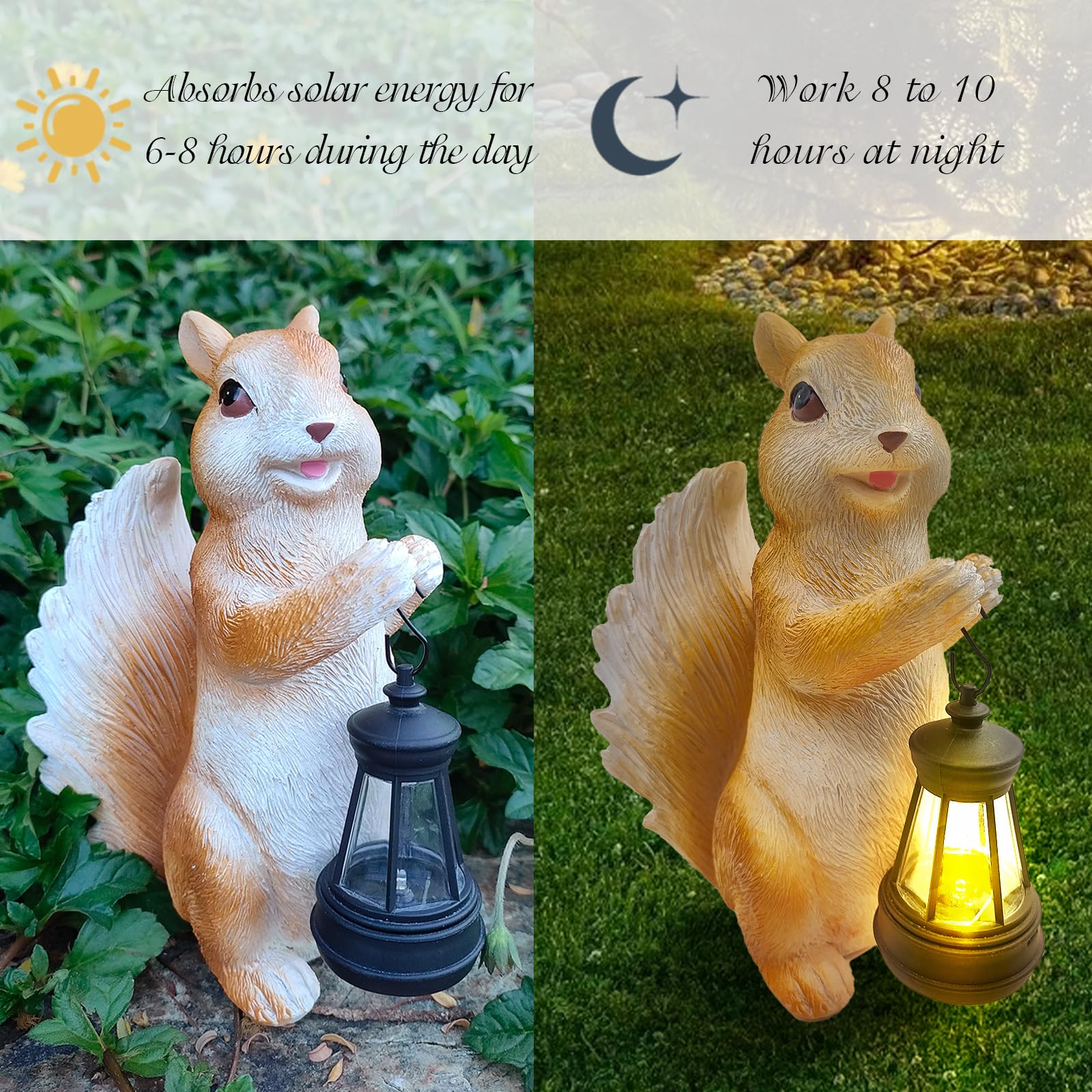 Estatua de escultura al aire libre – Estatuas solares de jardín, estatuas de resina al aire libre, estatuas de jardín de ardilla para patio, hogar, patio, césped, balcón, regalo único de inauguración