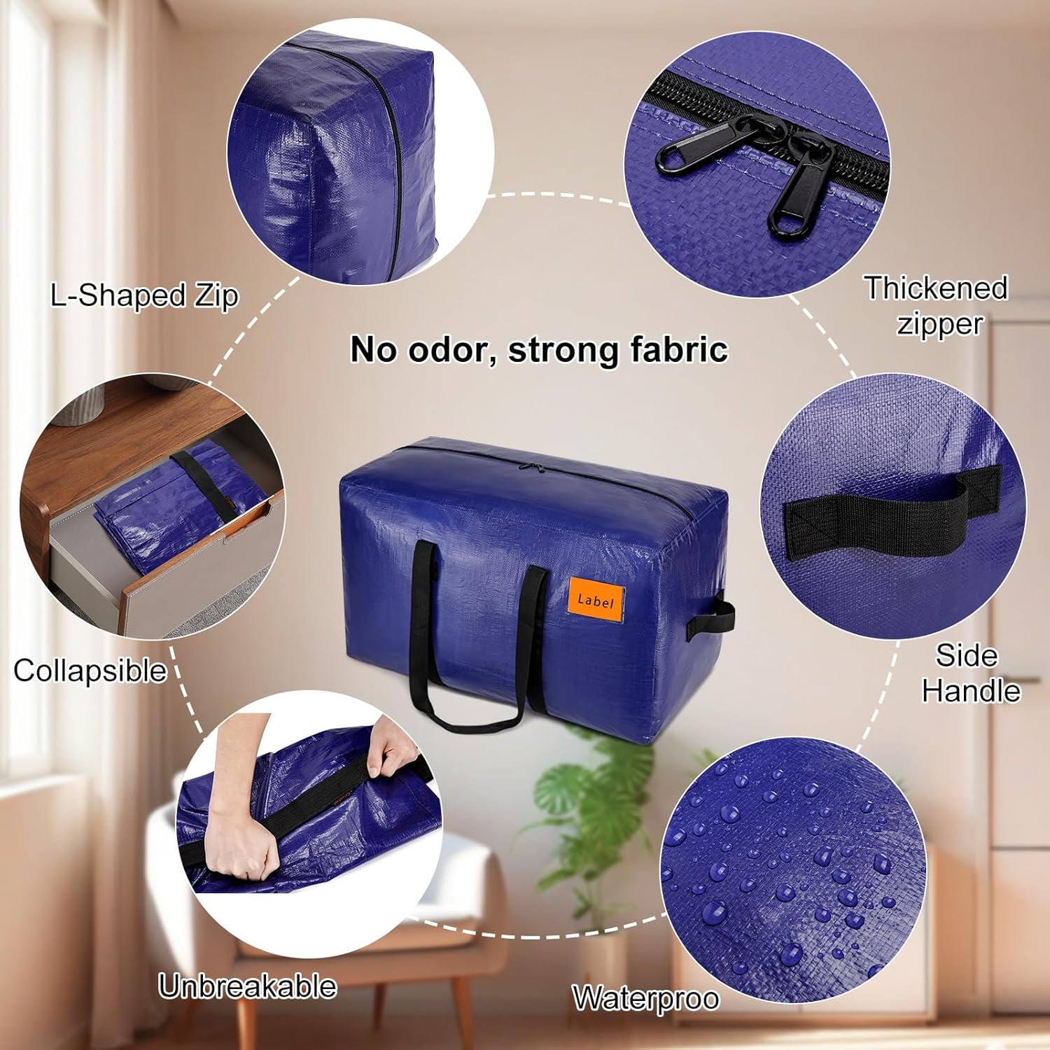 KRYSTY 8-Pack Moving Bags and Large Storage Bags with Strong Handles,Durable Zippers,Heavy Duty Moving Bags for Space Saving and Moving Supplies - Image 5