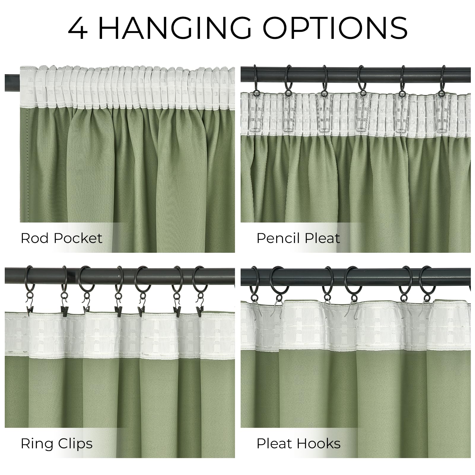 MRTREES Green Blackout Thermal Curtains, Pencil Pleat Curtains for Bedroom Living Room Multiple Hanging Methods - Image 2