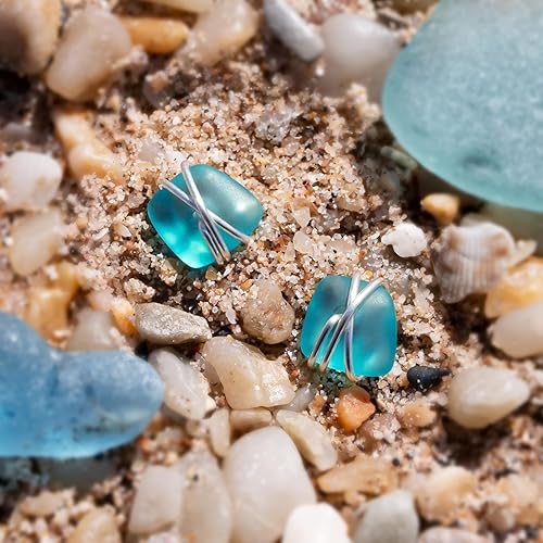 Miniatura 64 de Sea Glass Earrings S990 Sterling Silver Hypoallergenic Handmade Stud Post Earrings Beach Glass Fashion Statement Handcraft Jewelry for Women Girls