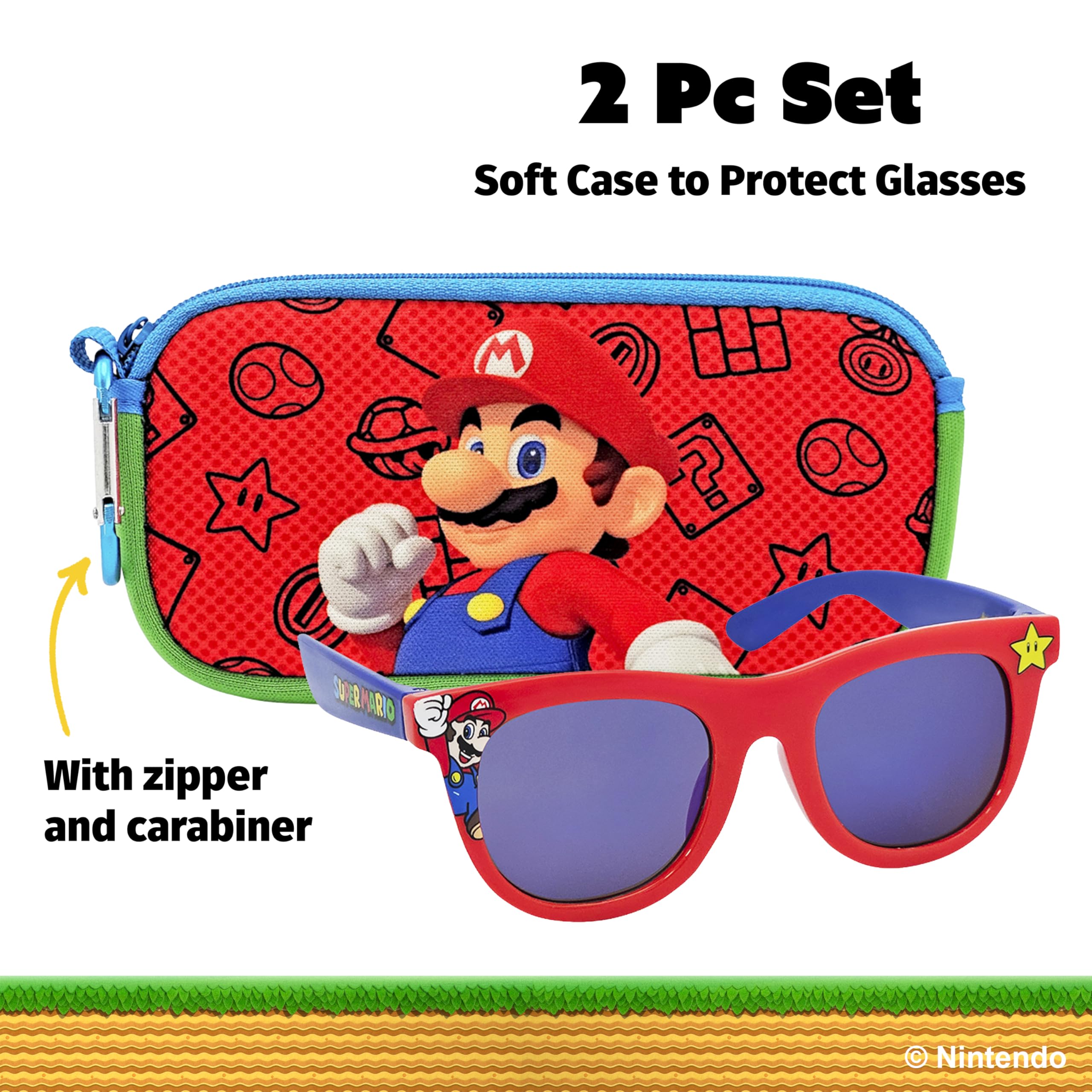 ARKAID Super Mario - Gafas de sol con funda suave | Paquete de 2 lentes con licencia oficial | UV 400 | Talla única para la mayoría de los niños