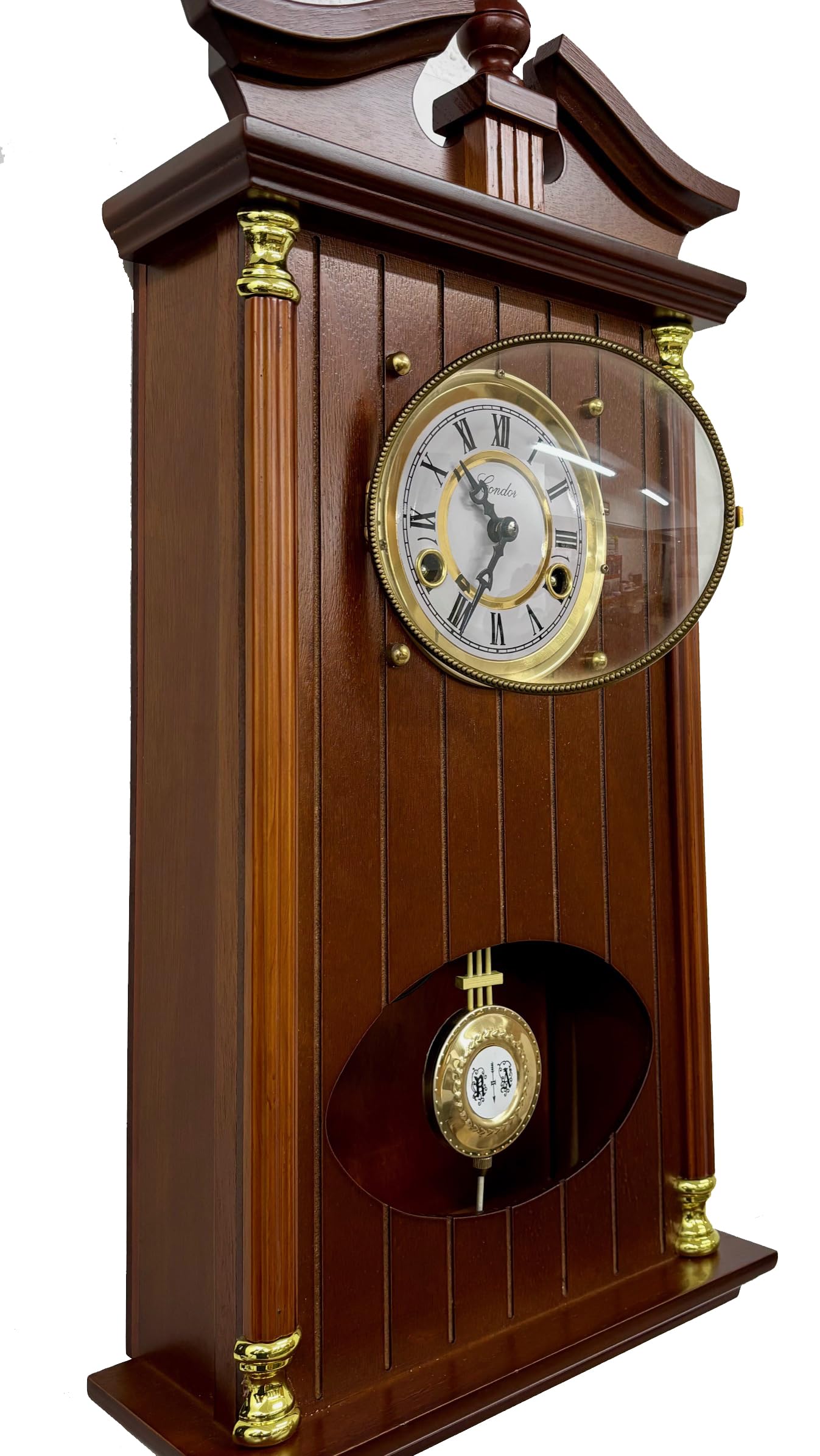 Reloj de Pared de péndulo 60x29x10cm, Reloj mecánico 31 dias, Suena Las Medias y Las Enteras, Espectacular, con Mueble, Sonido Gong
