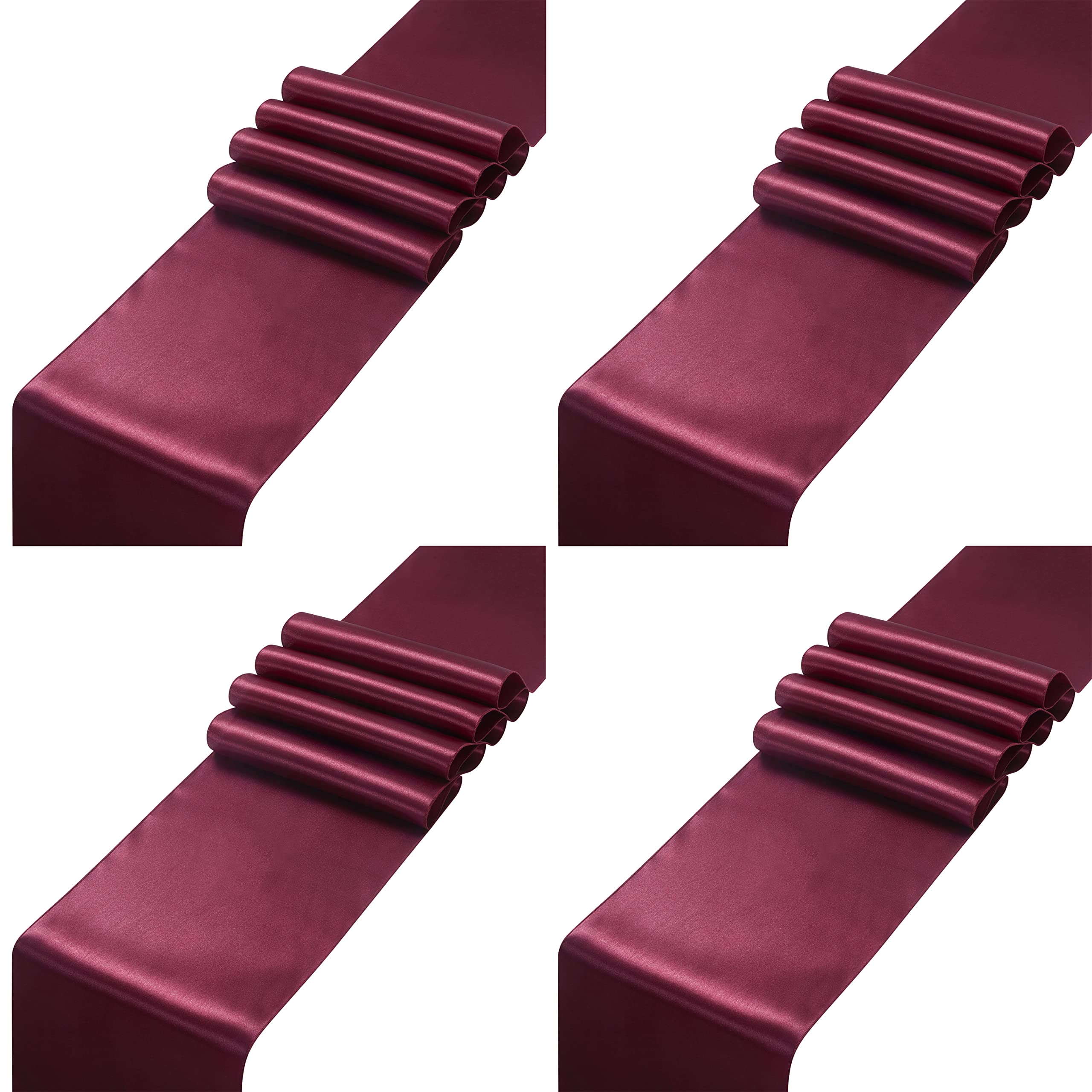 4pcs Burgundy Satin Table Runners 14" x 72", Elegant and Smooth Silky Fabric Table Decor for Wedding Banquet Birthday Decoration