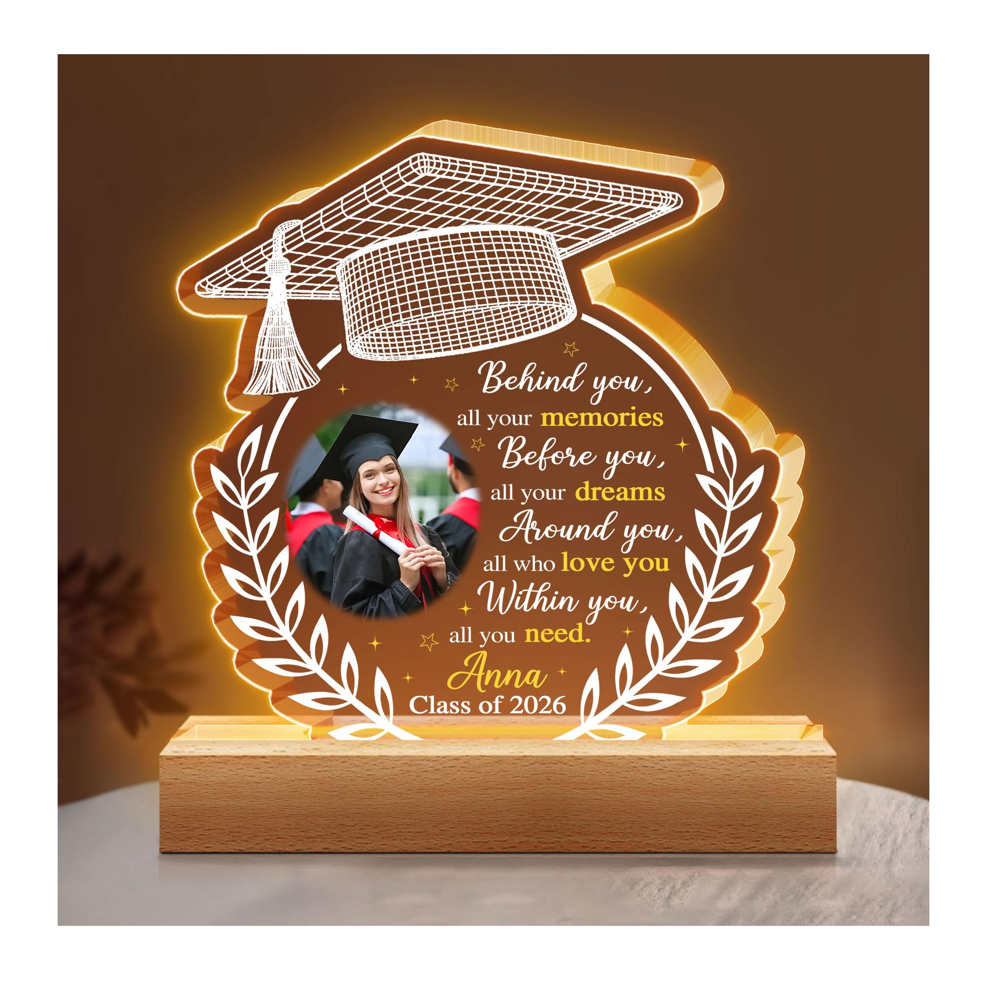 Hyturtle Personalized Graduation Night Light - Custom Photo Light Up Acrylic Plaque Lamp for Women - Inspirational Senior 2026 Graduation Gifts Her