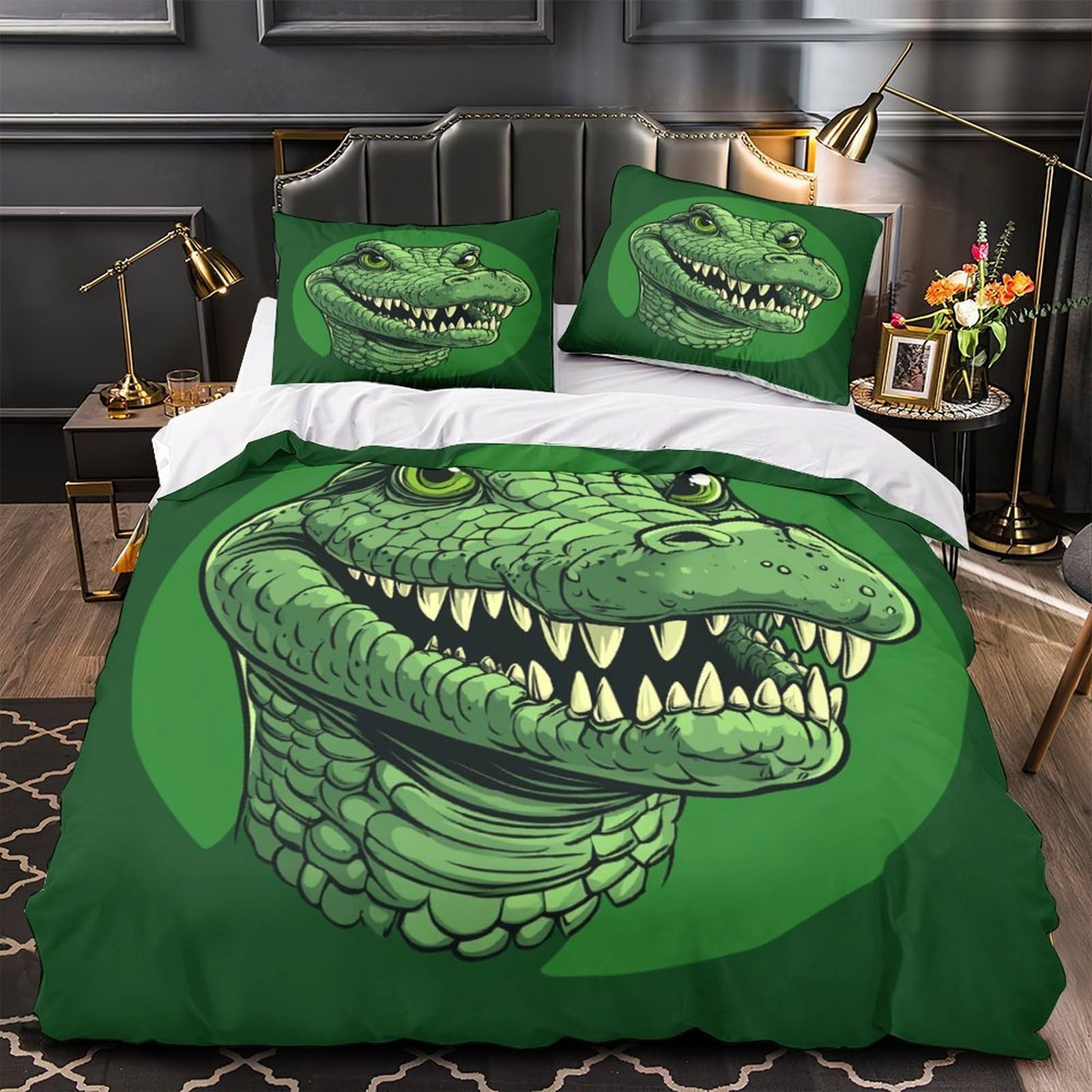 Housse de couette crocodile 3D sans repassage lit une personne