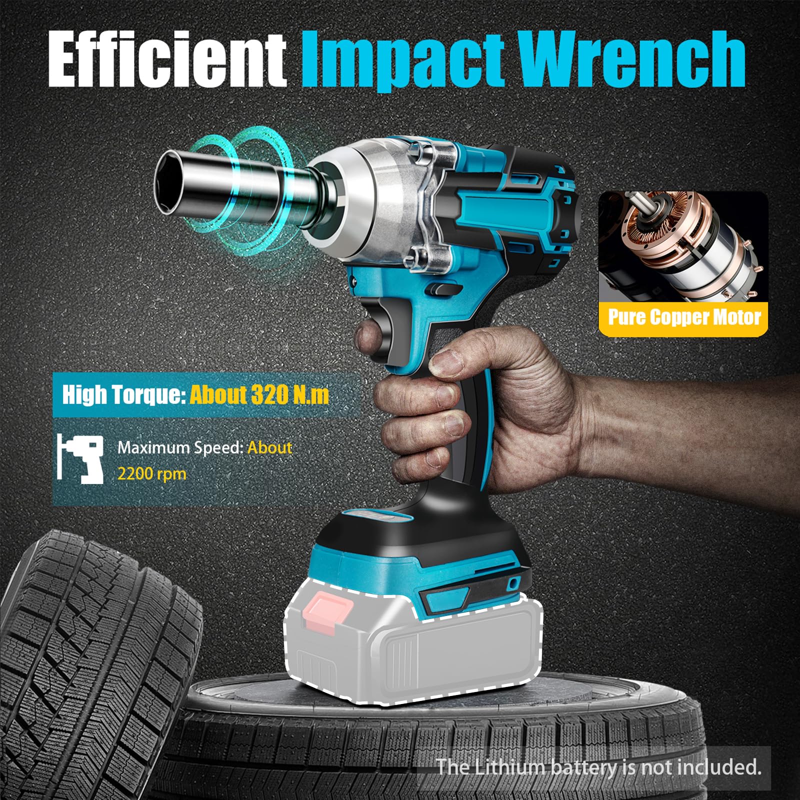 Atornillador de impacto con batería de 1/2 pulgadas, sin escobillas, 520 Nm, 18 V, compatible con luz LED, sin escobillas, para Makita (sin batería, sin cargador)
