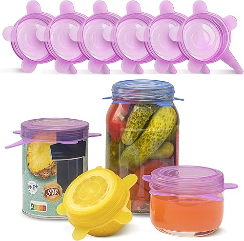 Miniatura 8 de Orblue Tapas elásticas de silicona, paquete de 6, pequeñas para almacenamiento de alimentos frescos, sella los sabores, mantiene los alimentos Multi