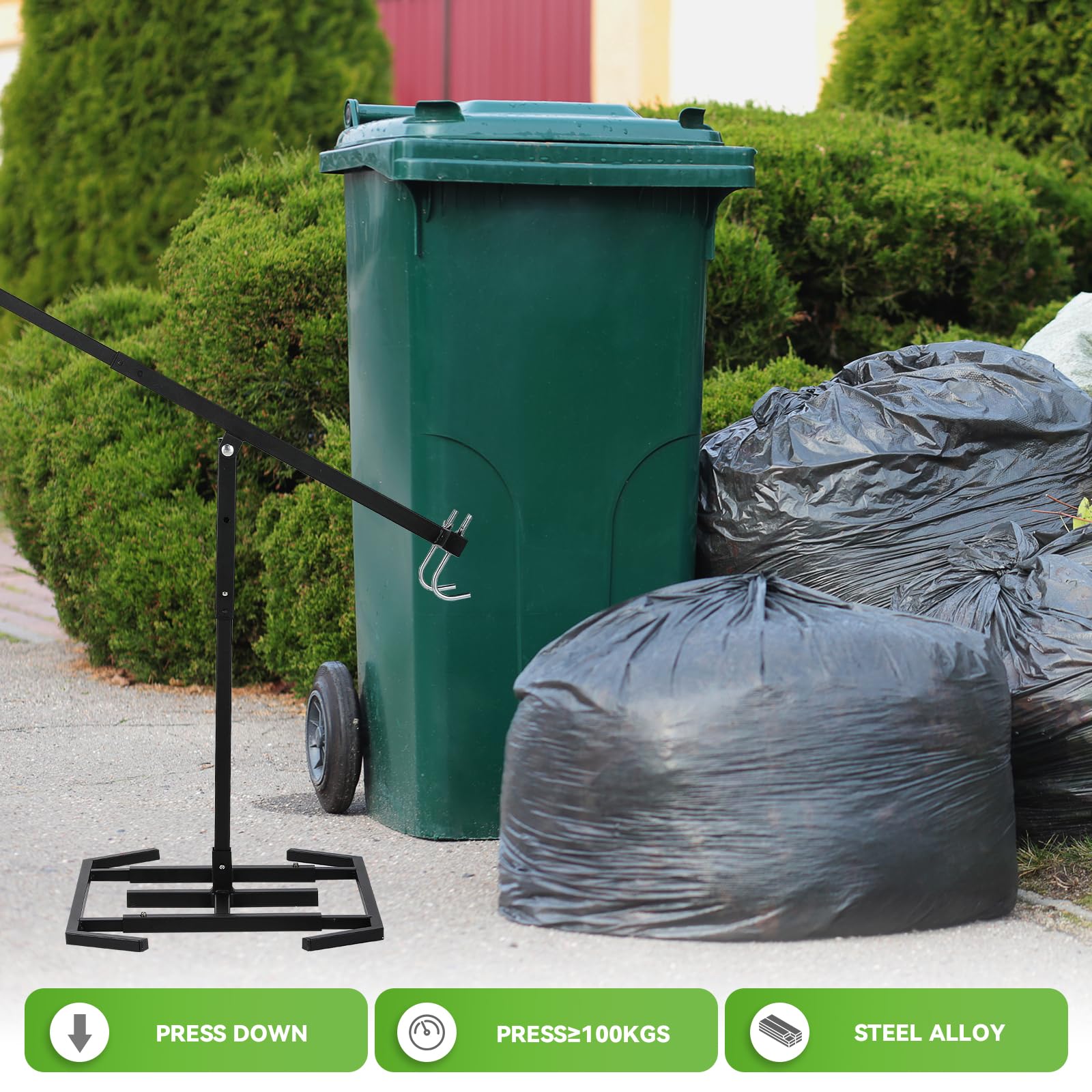 NEWTRY Müllpresse Müllverdichter Plus – Manuelles Müllpressen mit vergrößertem 52x40 Fuß für 360L und 660 Mülltonne, ideal für Zuhause, Garten, Restaurant und Gemeinschaftsreinigung