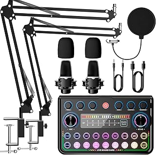 SINWE Podcast-Set für 2 Personen,Audiomischer mit Mikrofonen für Smartphone & PC,All-in-One DJ-Equipment,Plug-and-Play,Ideal für Streaming, Gesang, YouTube & Gaming