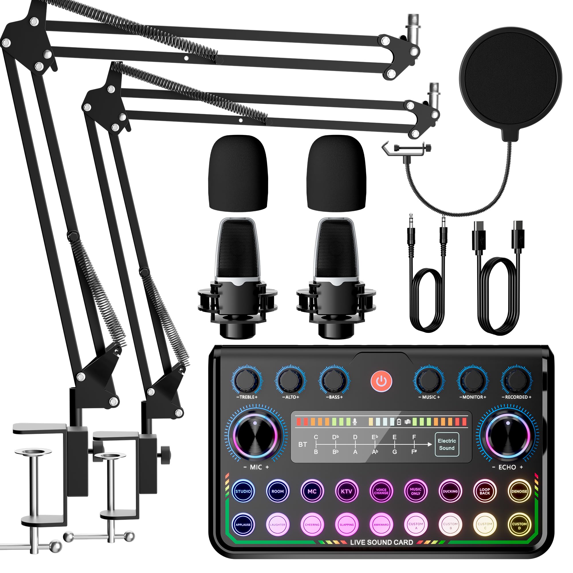 SINWE Podcast-Set für 2 Personen,Audiomischer mit Mikrofonen für Smartphone & PC,All-in-One DJ-Equipment,Plug-and-Play,Ideal für Streaming, Gesang, YouTube & Gaming