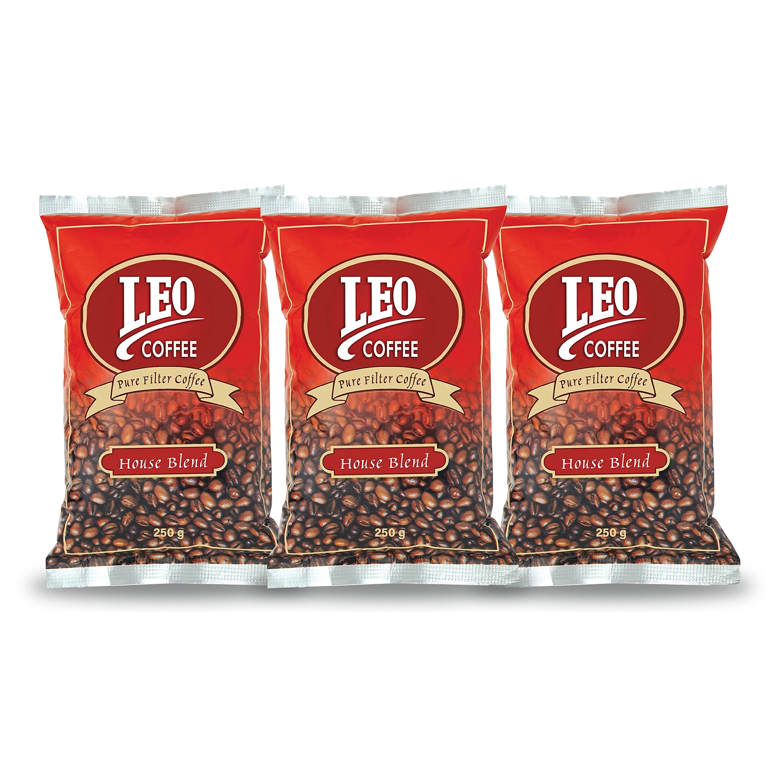 Leo Coffee House Blend Coffee, 100% Pure Filter Coffee Powder, 250g, Pack of 3 (Coarse Grind)