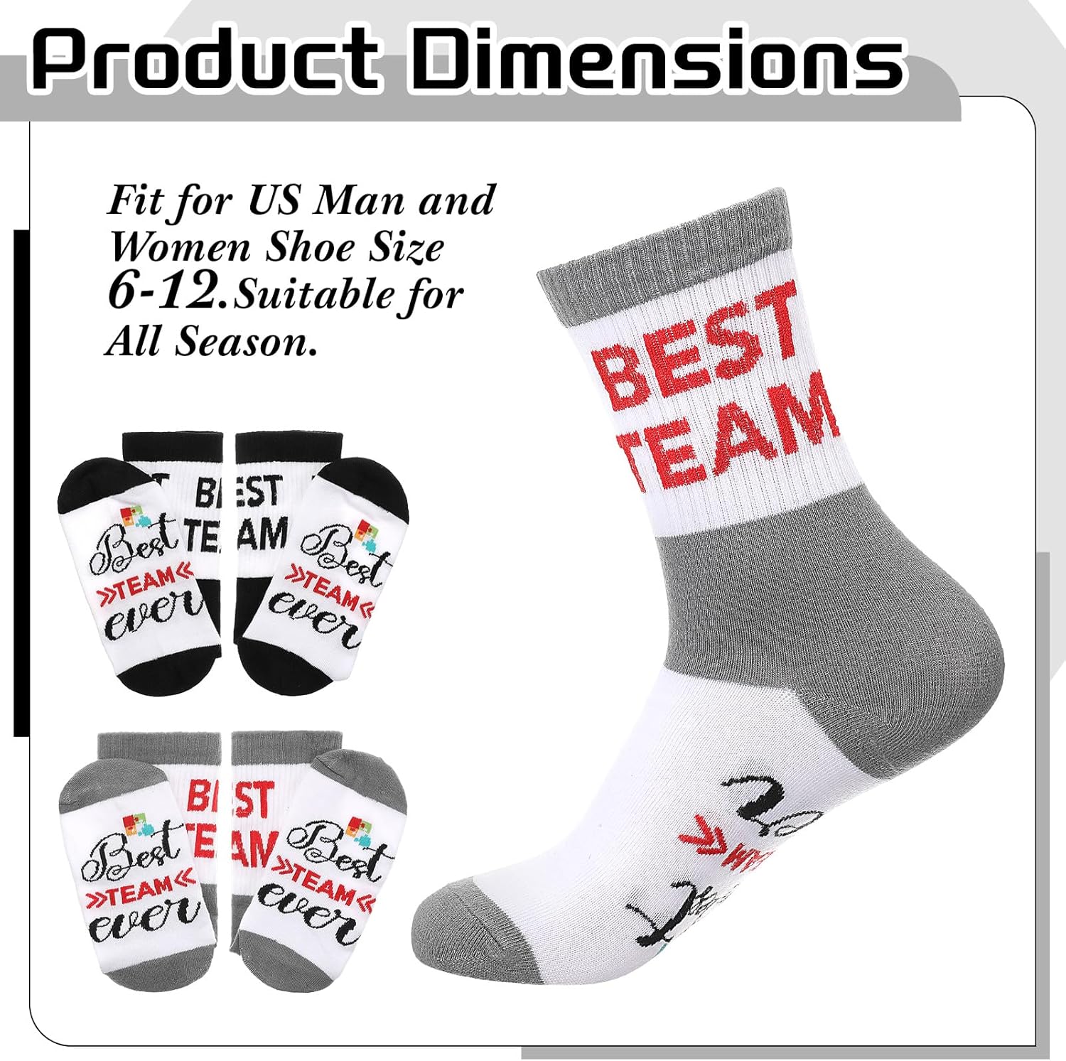 Glitopper 20 Pairs Best Team Ever Crew Socks Bulk Gifts Teacher Appreciation Thank You Gifts for Women Men Staff Coworker Teacher Nurse